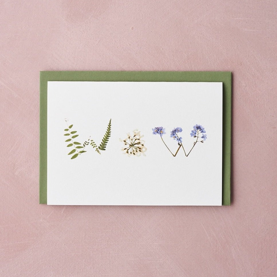 "wow" pressed flower design card