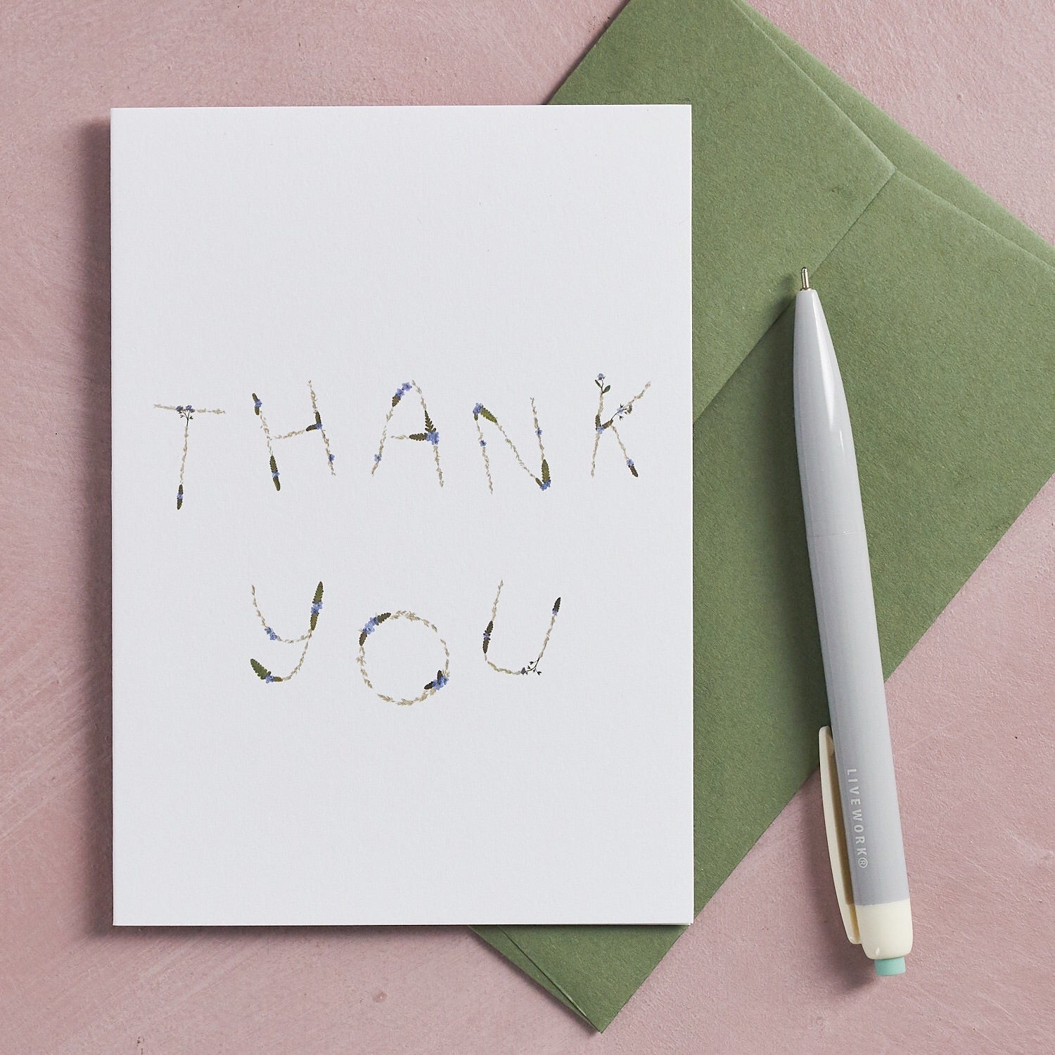 "thank you" pressed flower design card
