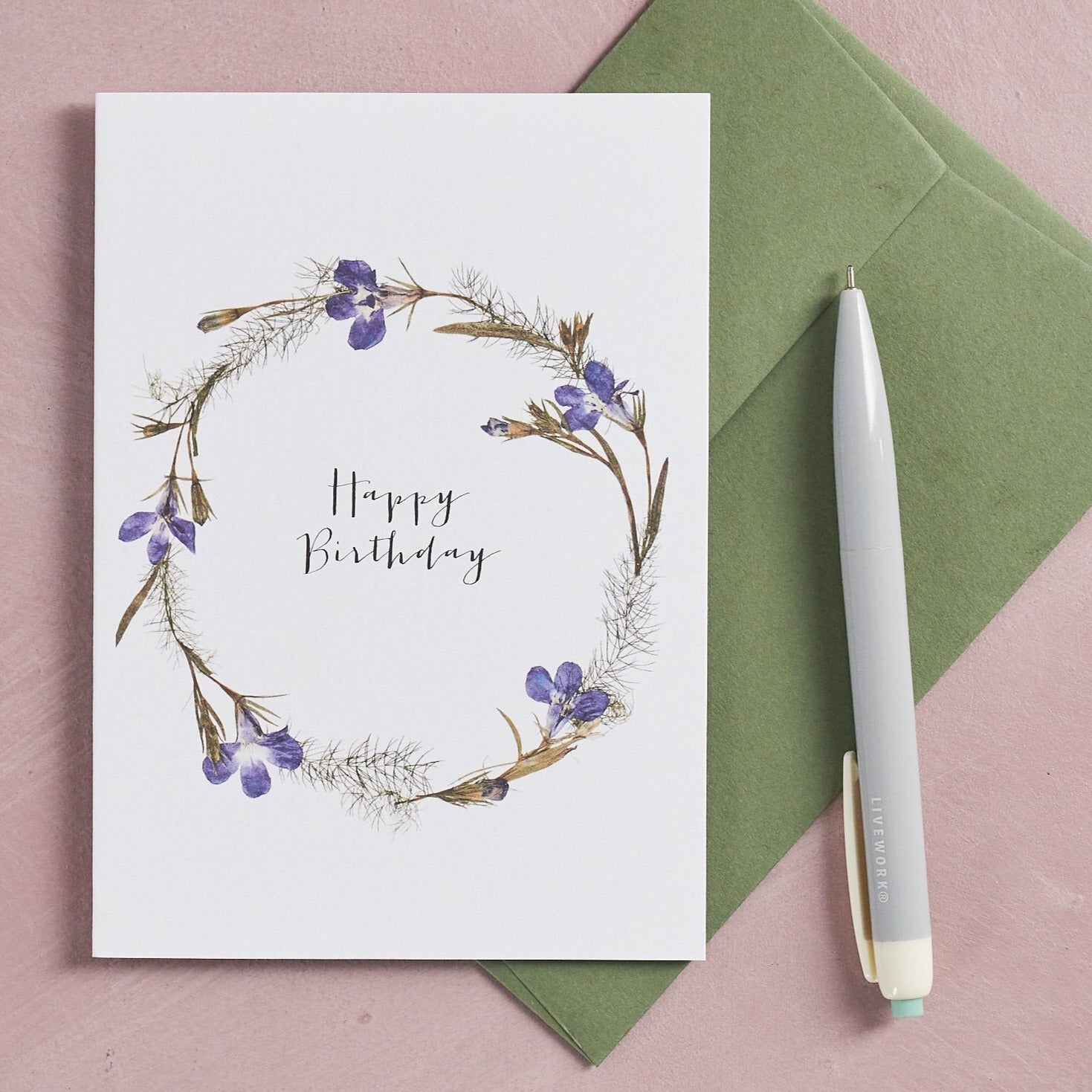 pressed flower wreath card