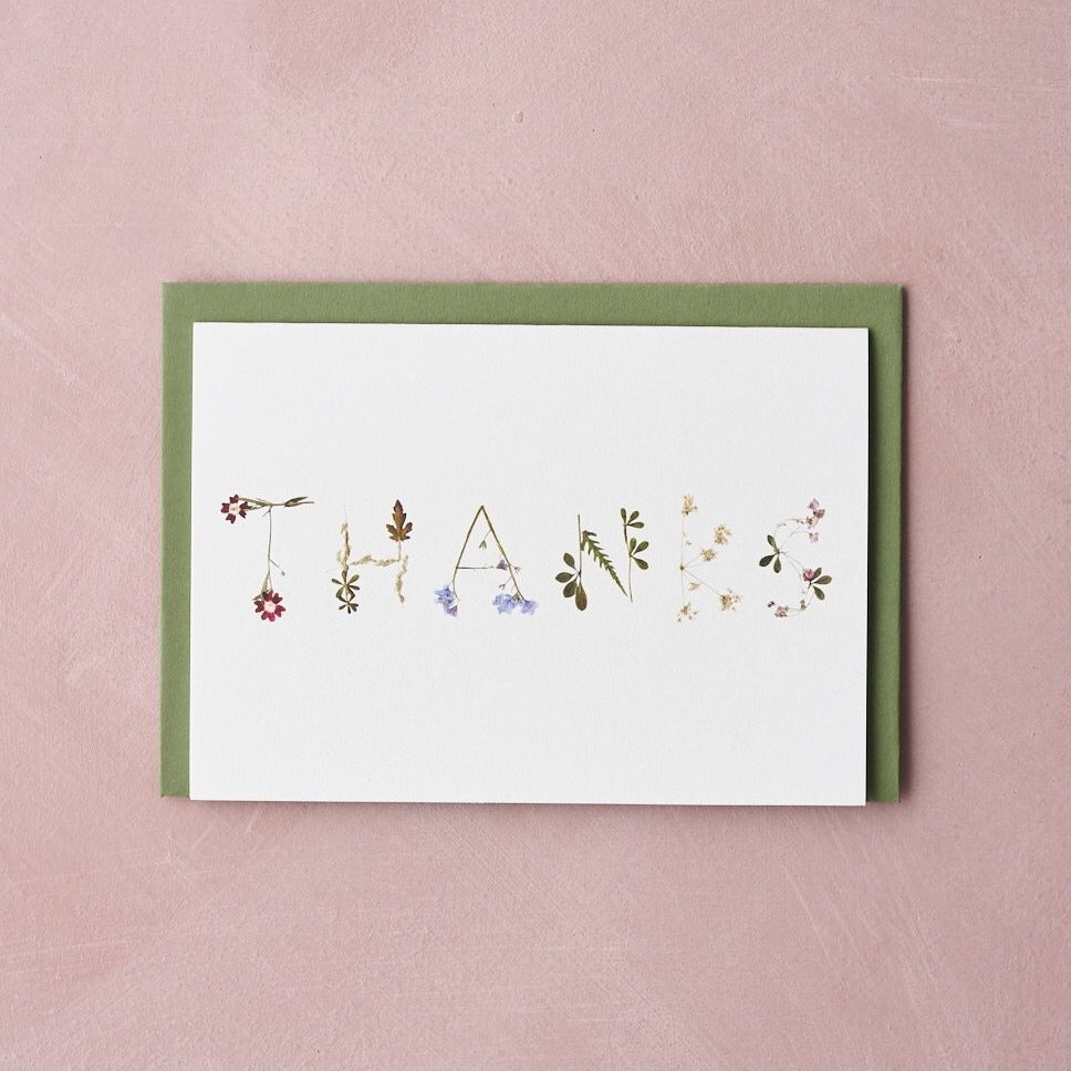 'thanks' pressed flower design card