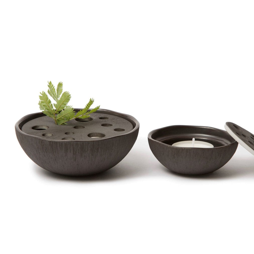 Lindform Straw Ikebana Vase & Tea light Holder in Black | Small