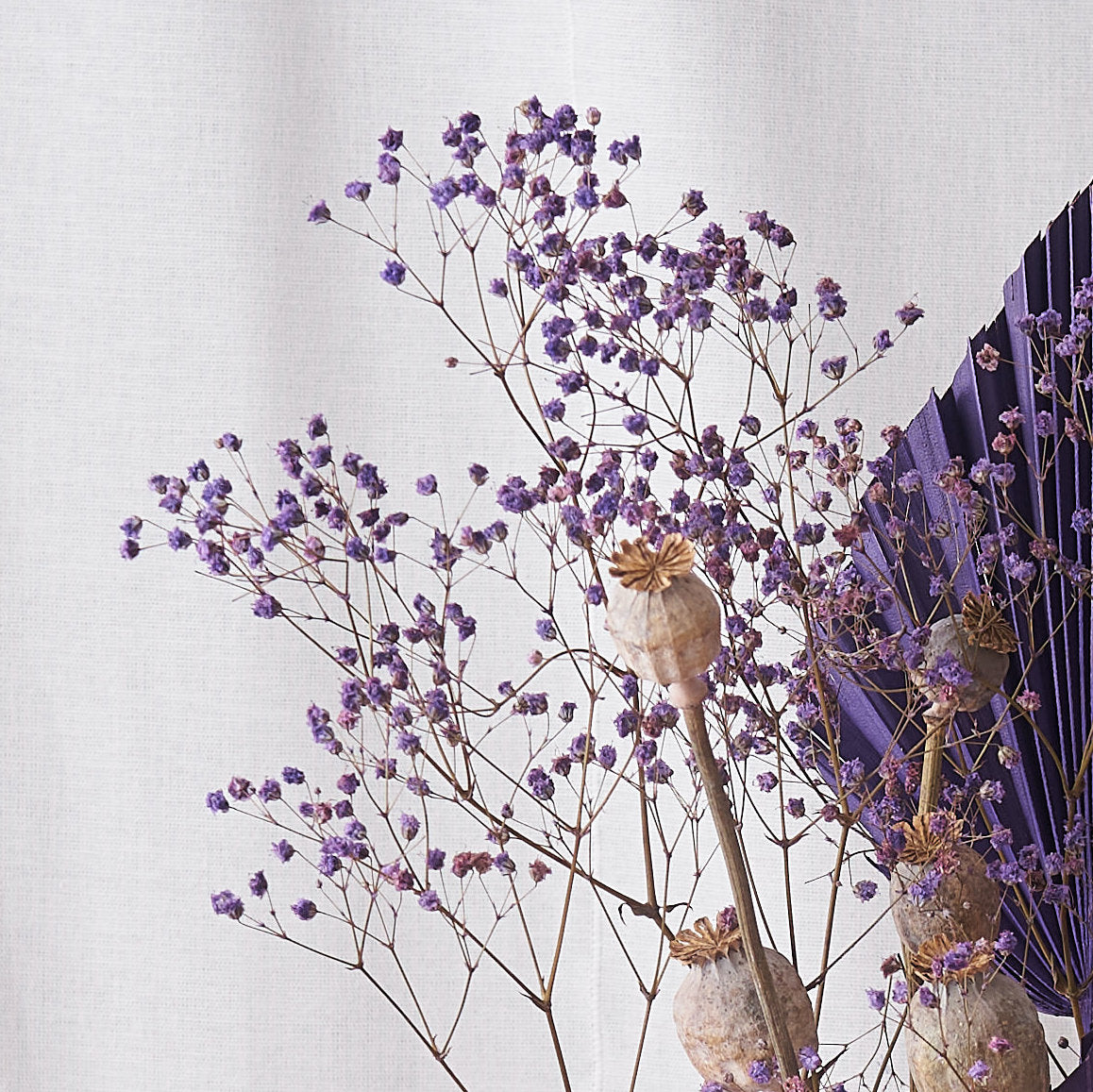 Blueberry Burst: Palm spear and Gyp in purple with natural poppy heads