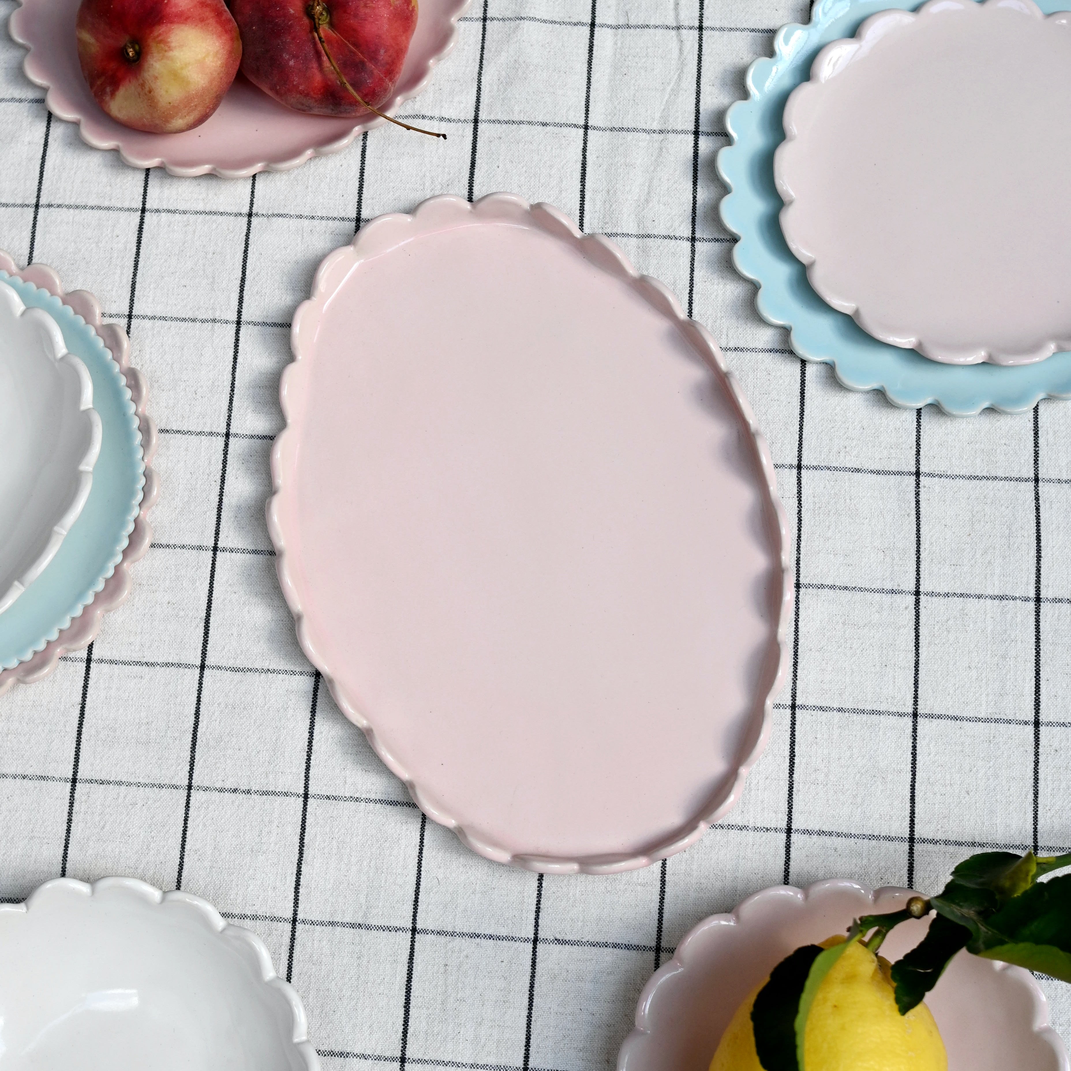 oval pink scalloped plate