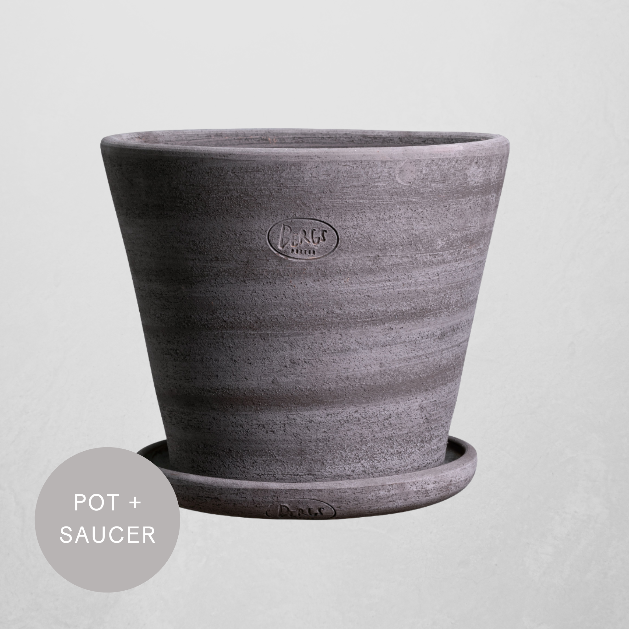 bergs potter grey large pot and saucer set