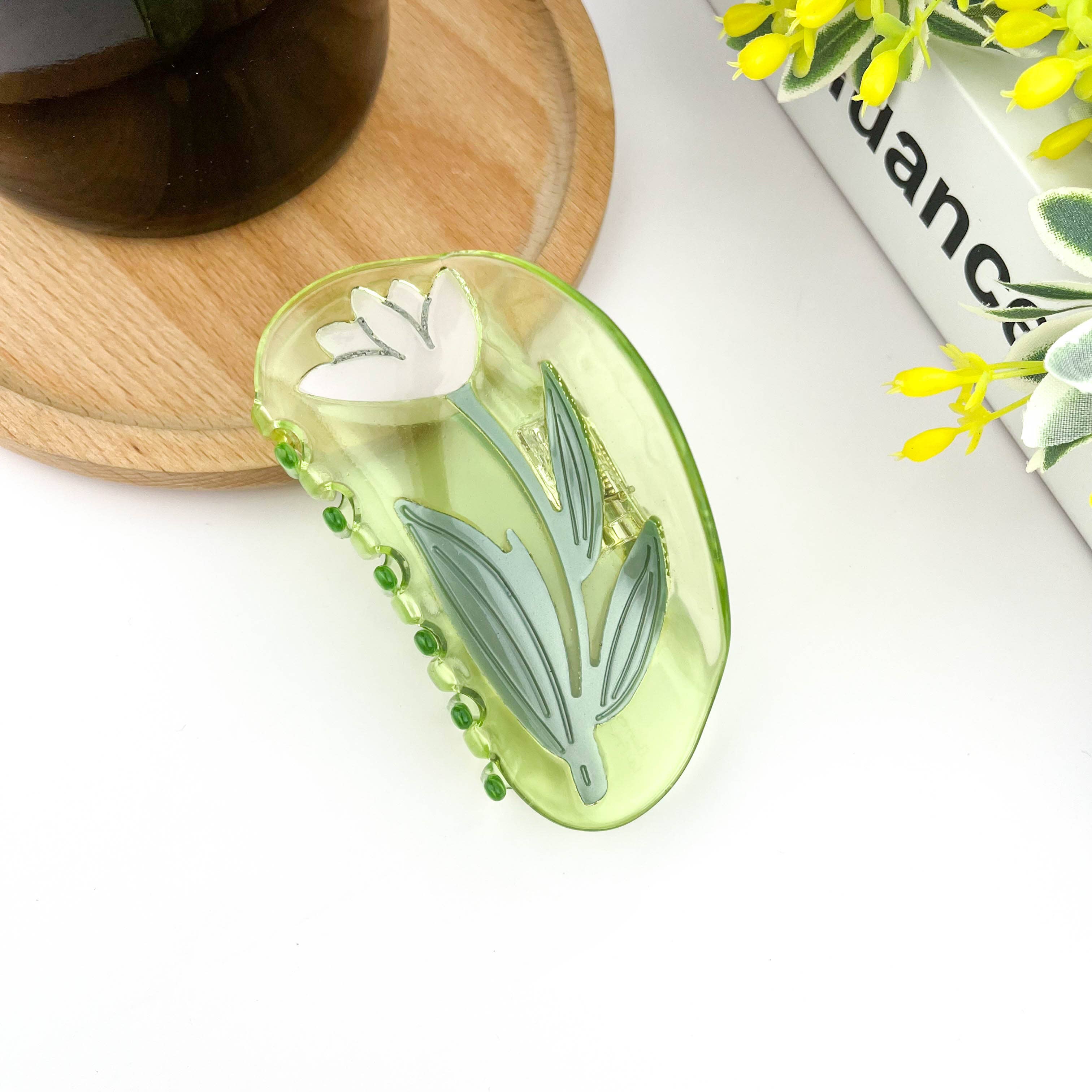 Semi-Circular Floral Hair Clip, Springtime Acetate Claw Clip