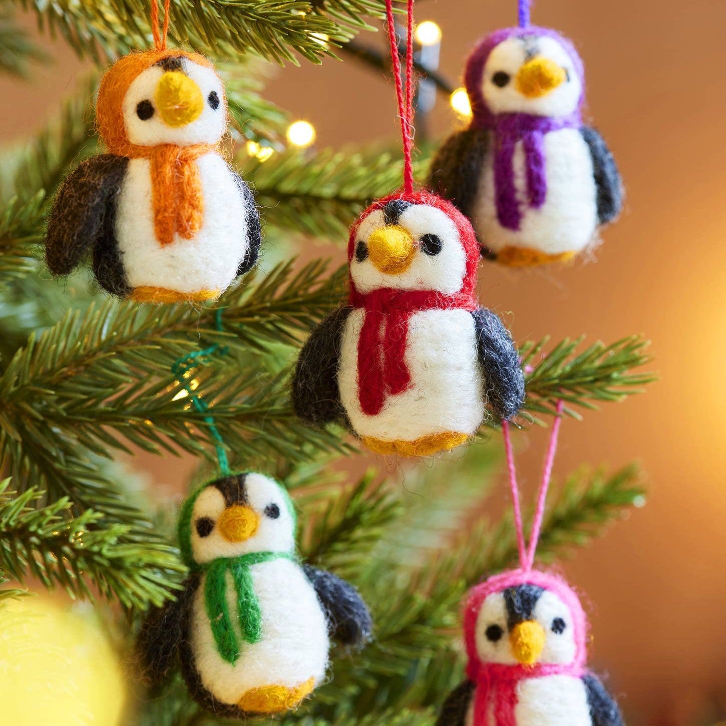 Set of 5 Hanging Felt Penguin Decorations