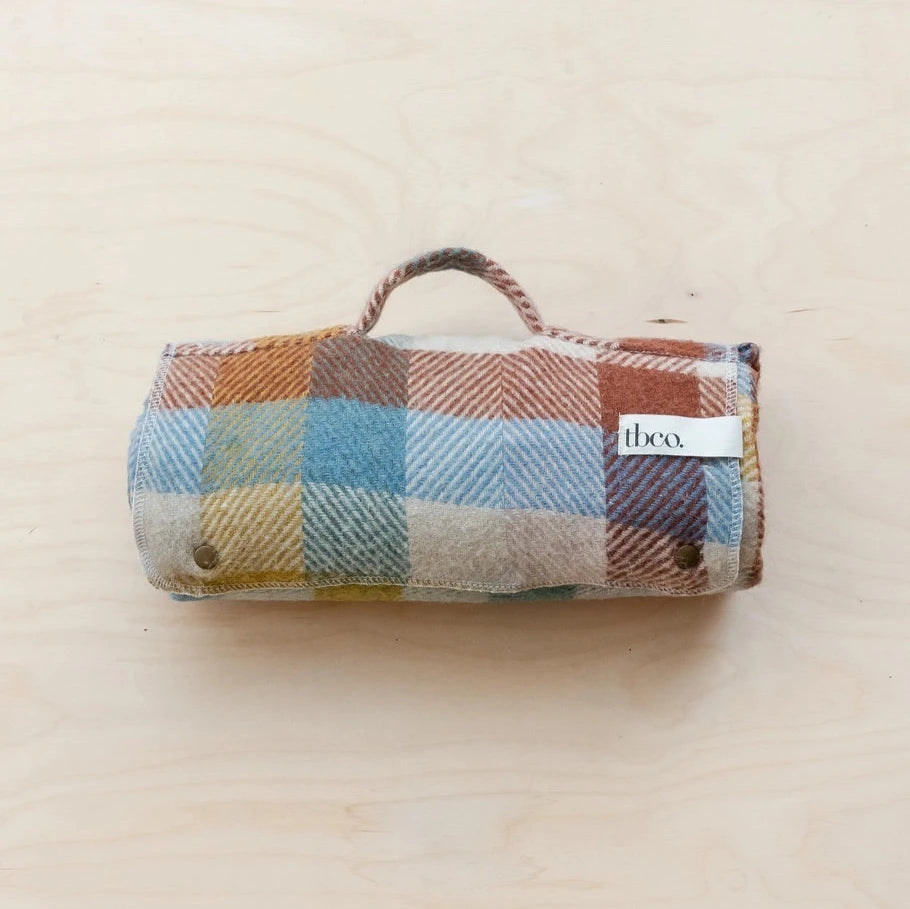 Recycled Wool Picnic Blanket | Rainbow Herringbone