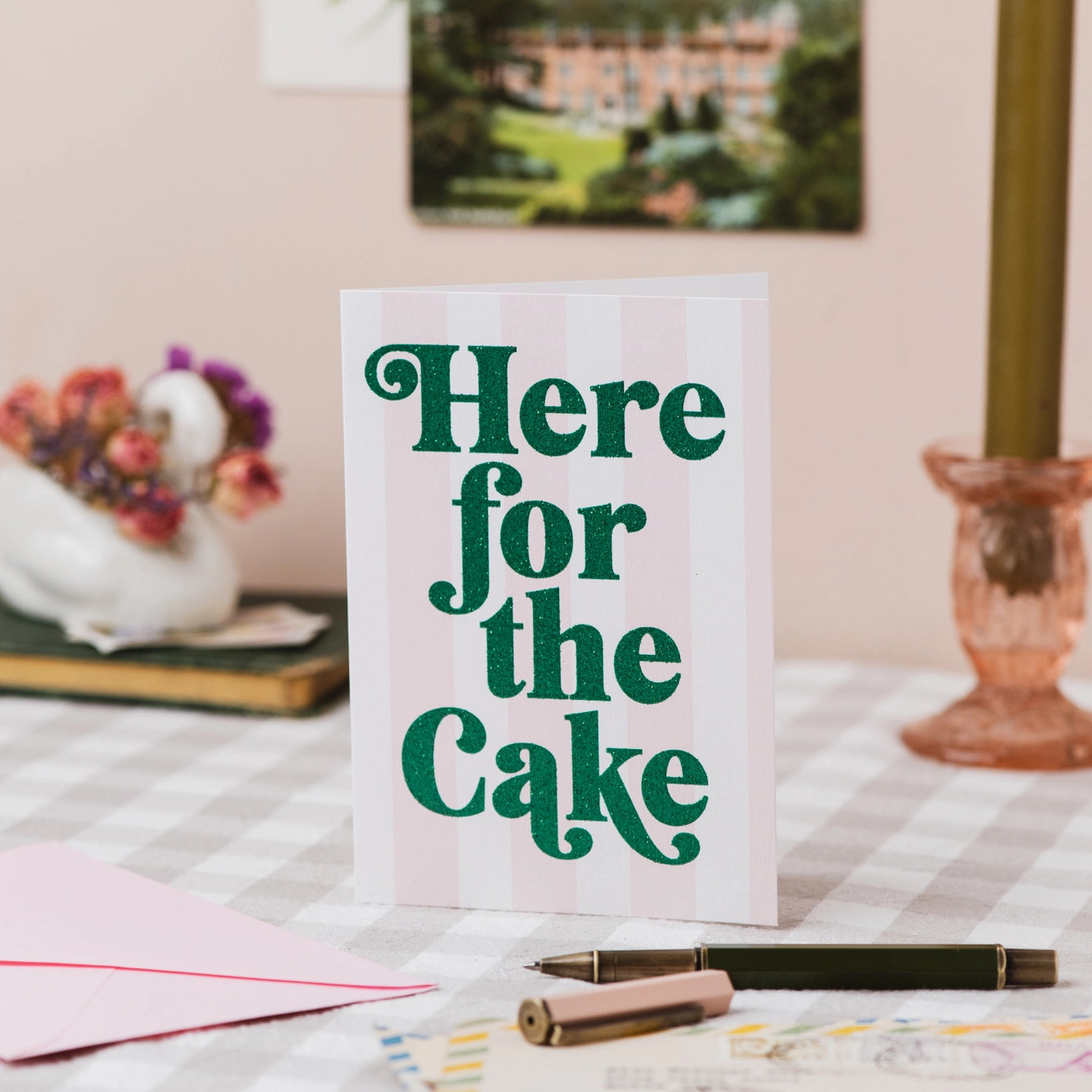 'Here for the Cake' Stripe Greetings Card