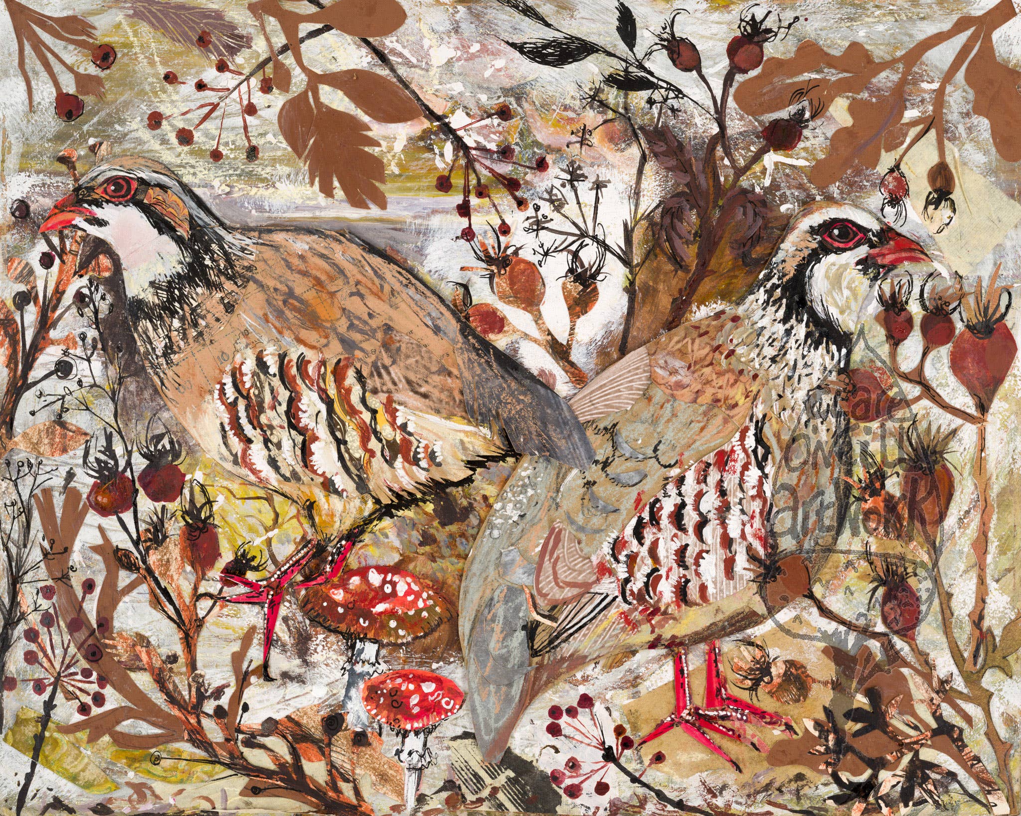 Partridges in the Rosehips Greeting Card