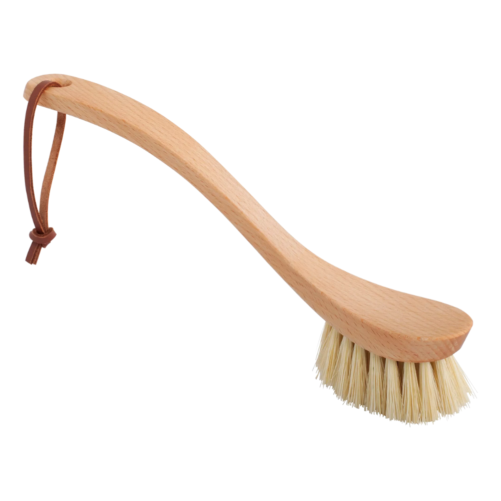 Wooden Dish Brush with Curved Handle | Strong