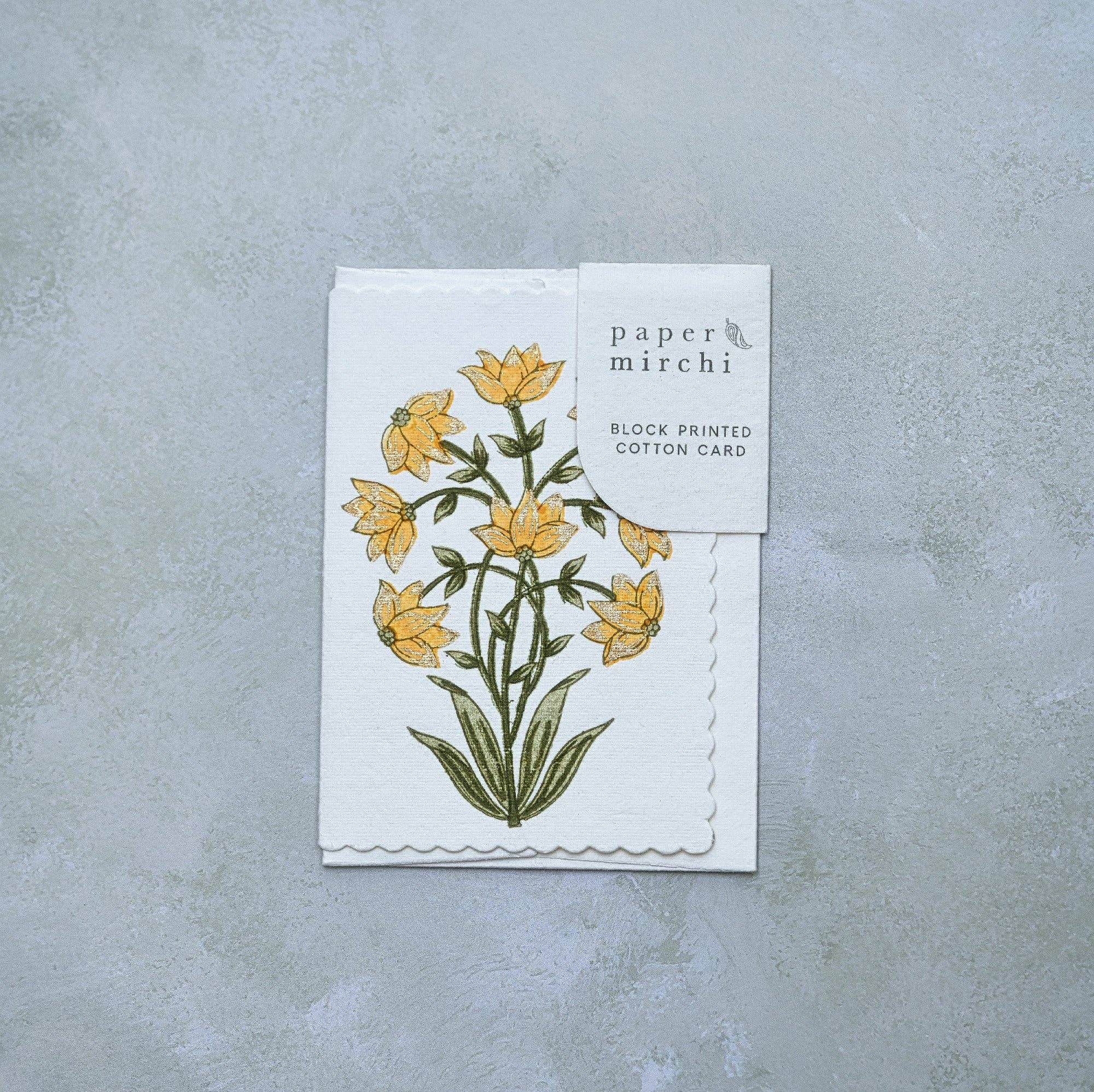 Hand Block Printed Greeting Card | Champaca Saffron