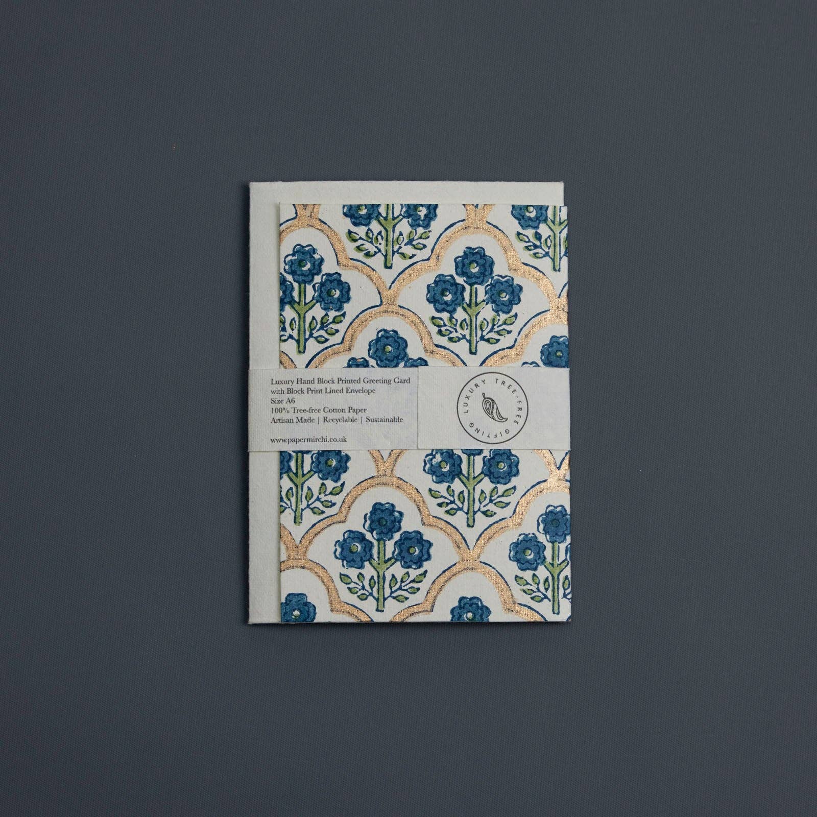 Hand Block Printed Greeting Card | Trellis Indigo