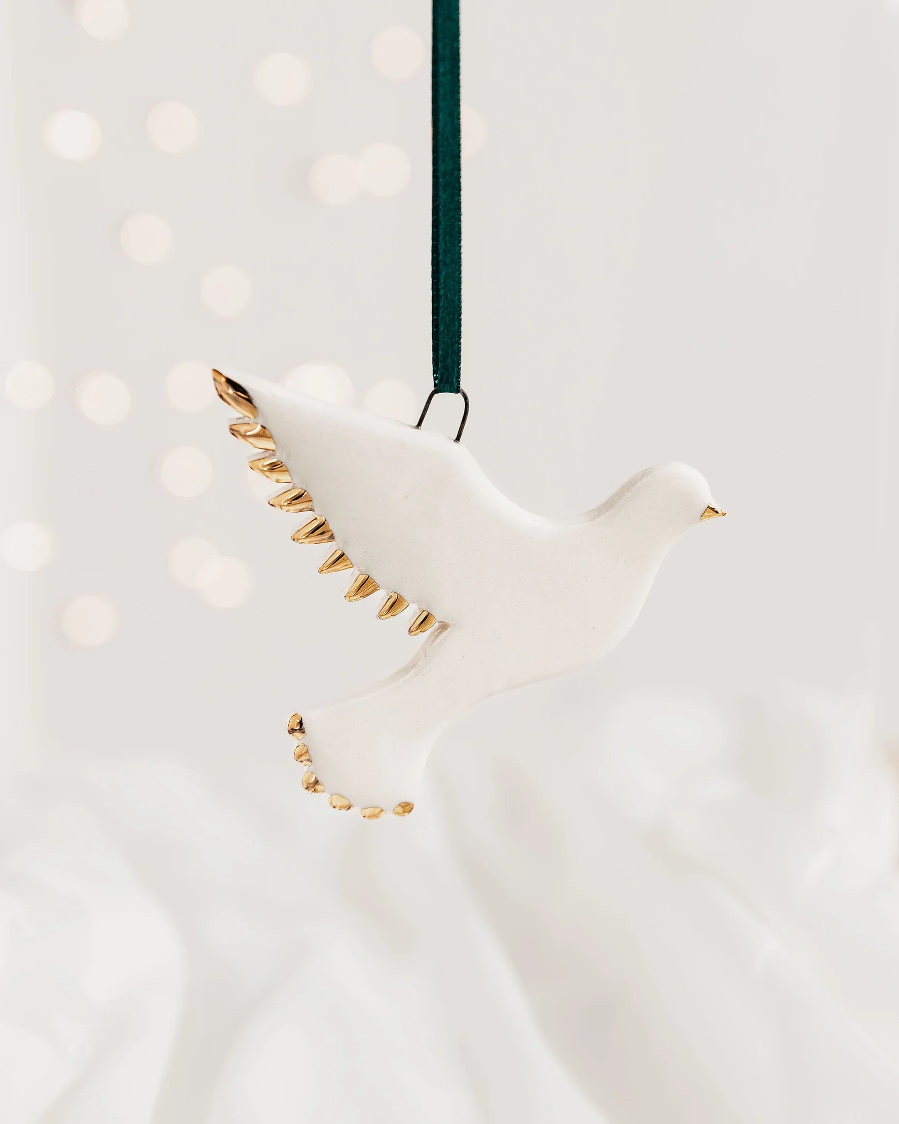 Ceramic White Dove Ornament with Gold Tips