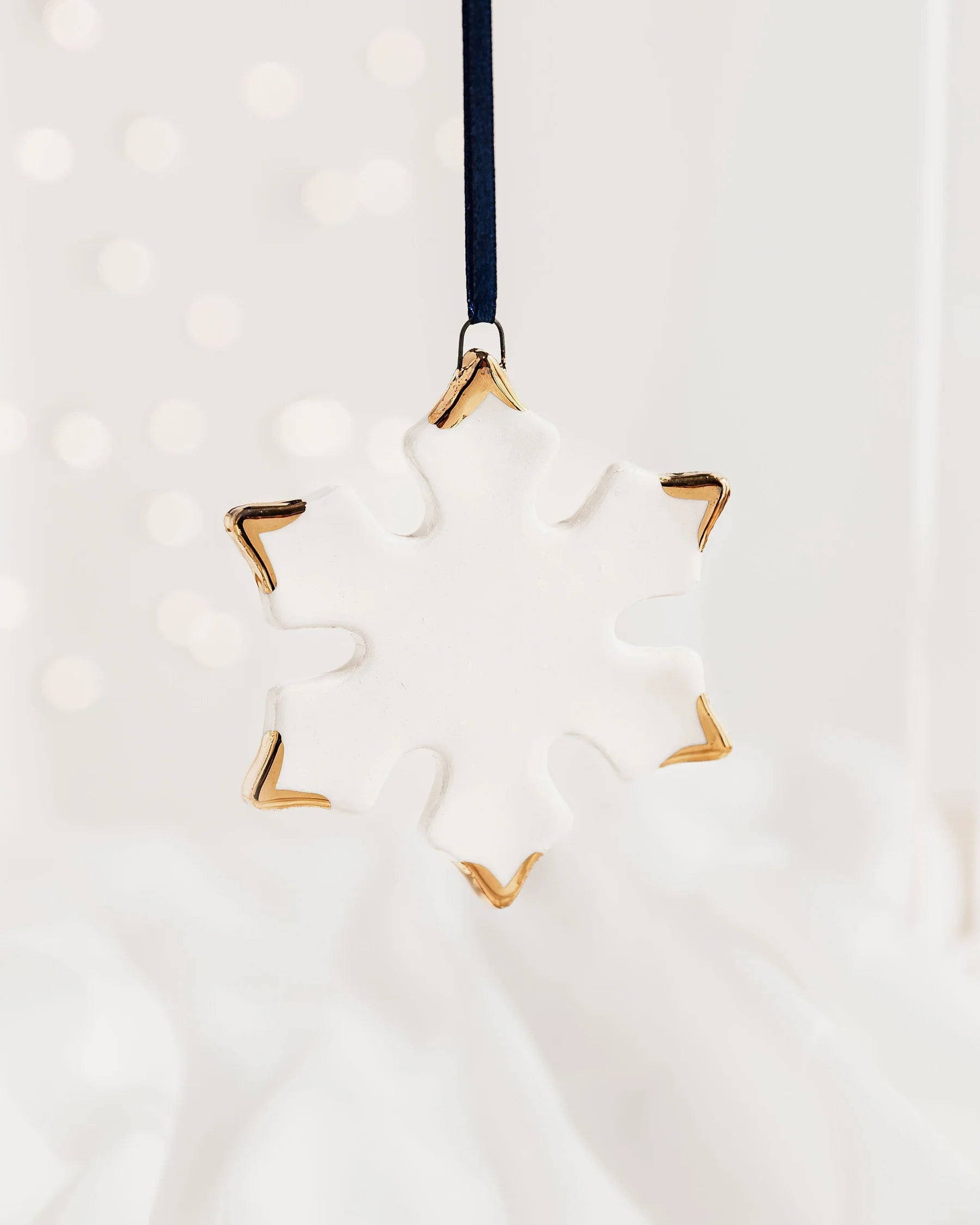 Ceramic White Snowflake Ornament with Gold Tips