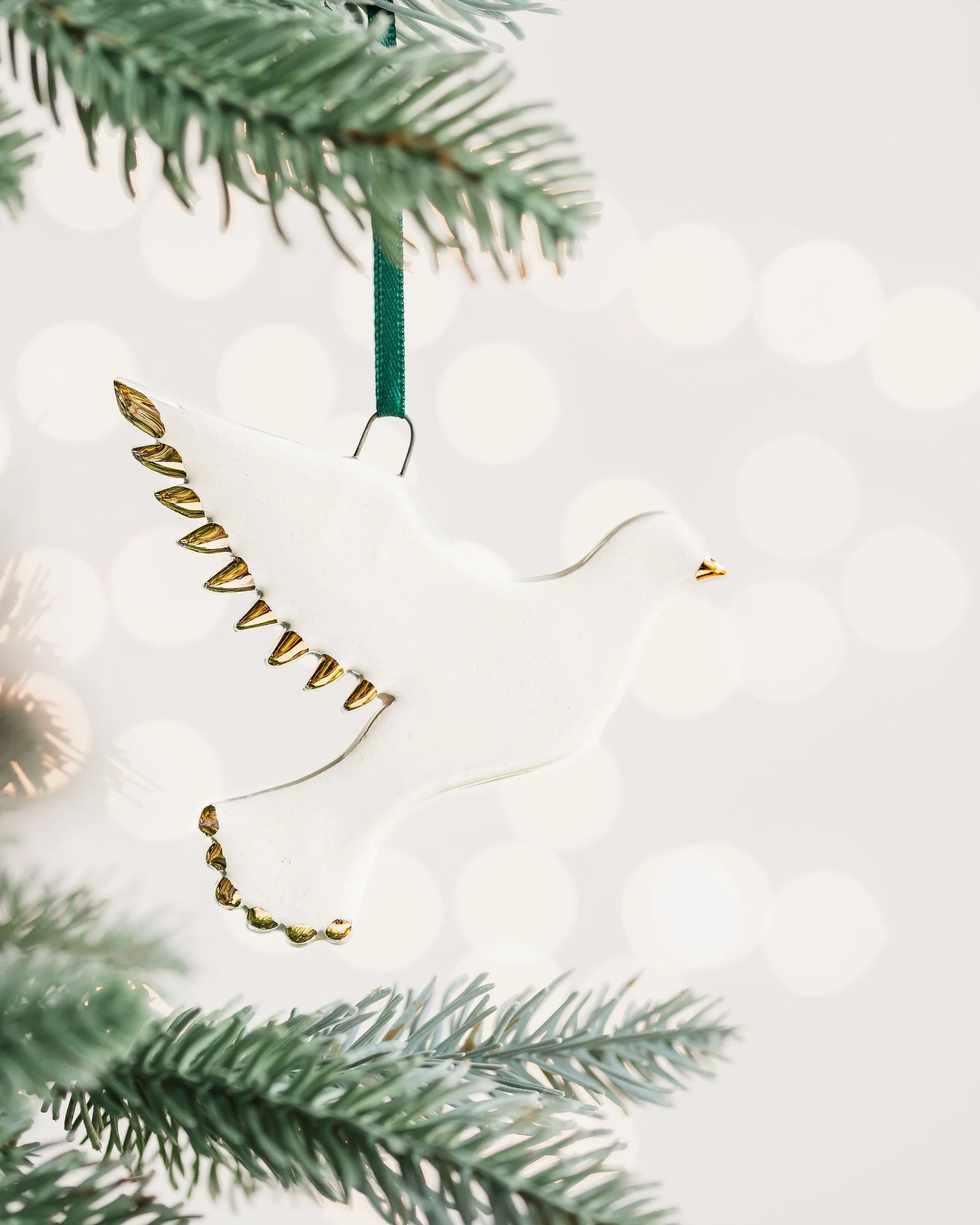 Ceramic White Dove Ornament with Gold Tips