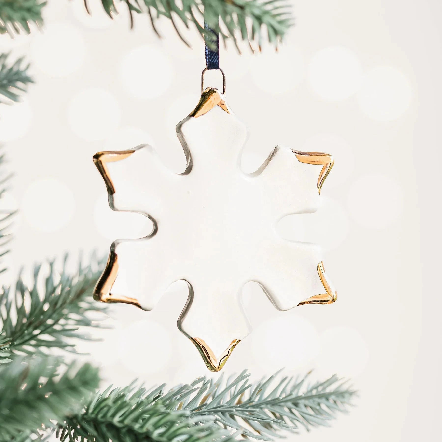 Ceramic White Snowflake Ornament with Gold Tips