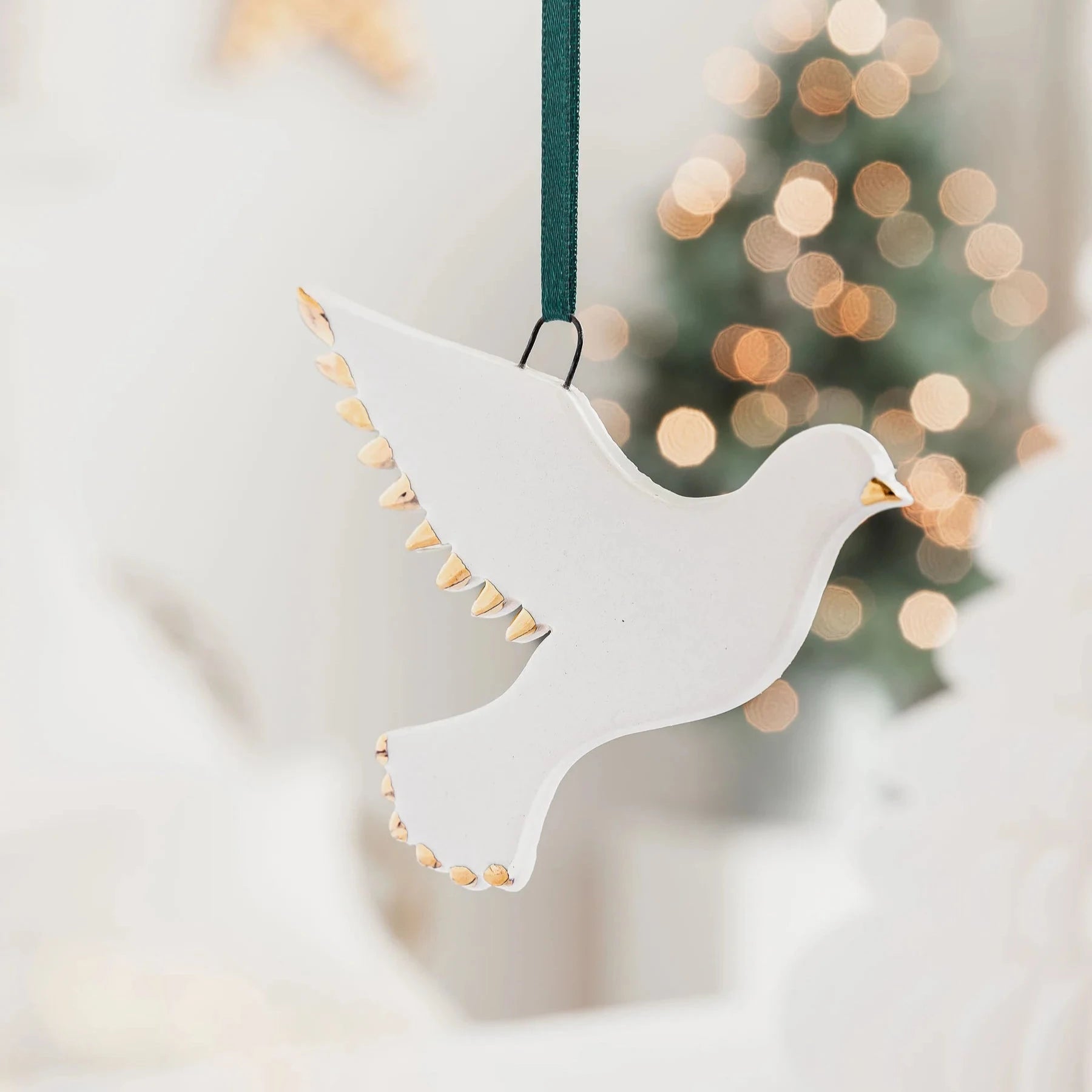 Ceramic White Dove Ornament with Gold Tips