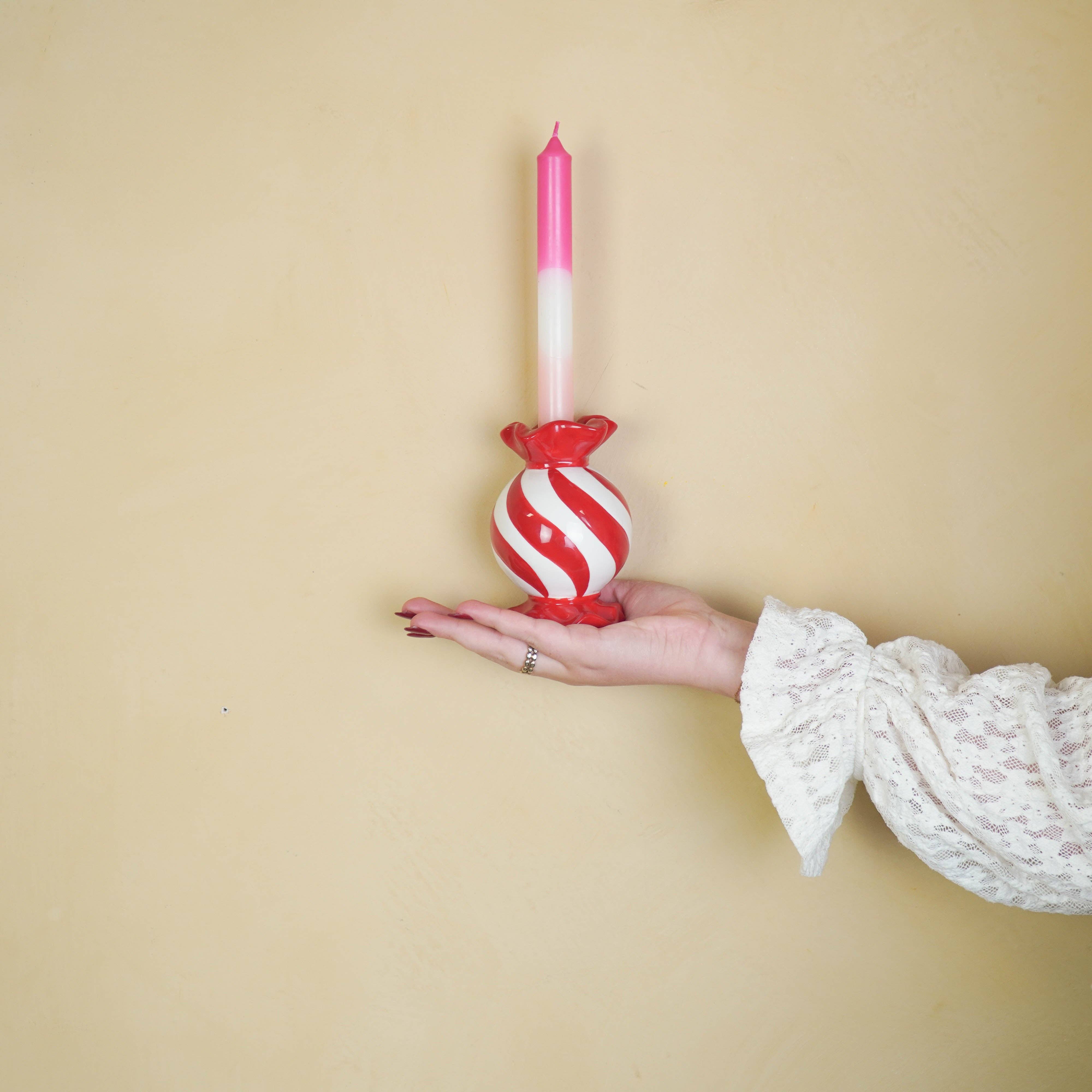 Toffee Candy Candle Holder | Red & White