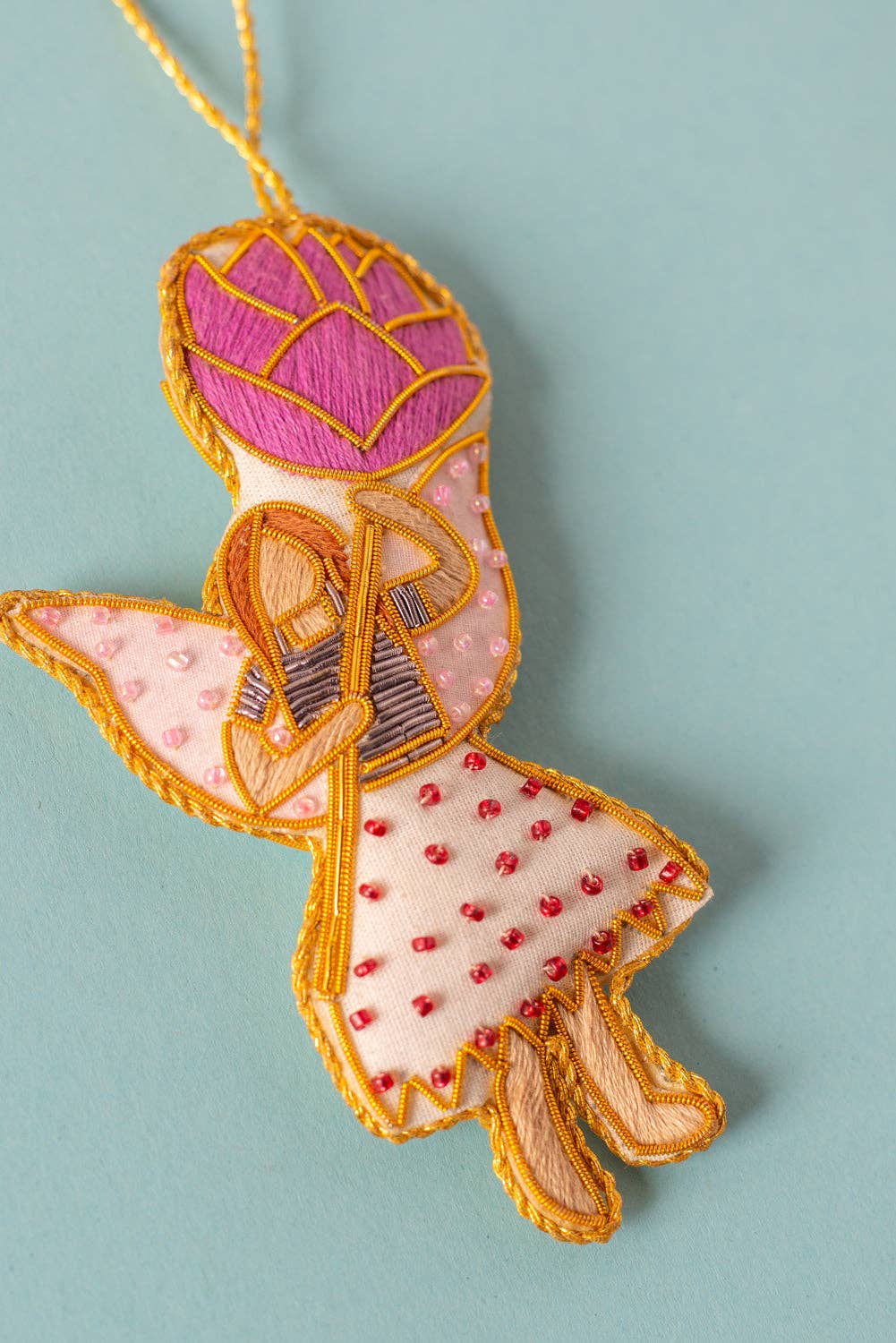 Beaded Fairy Holding a Flower Decoration