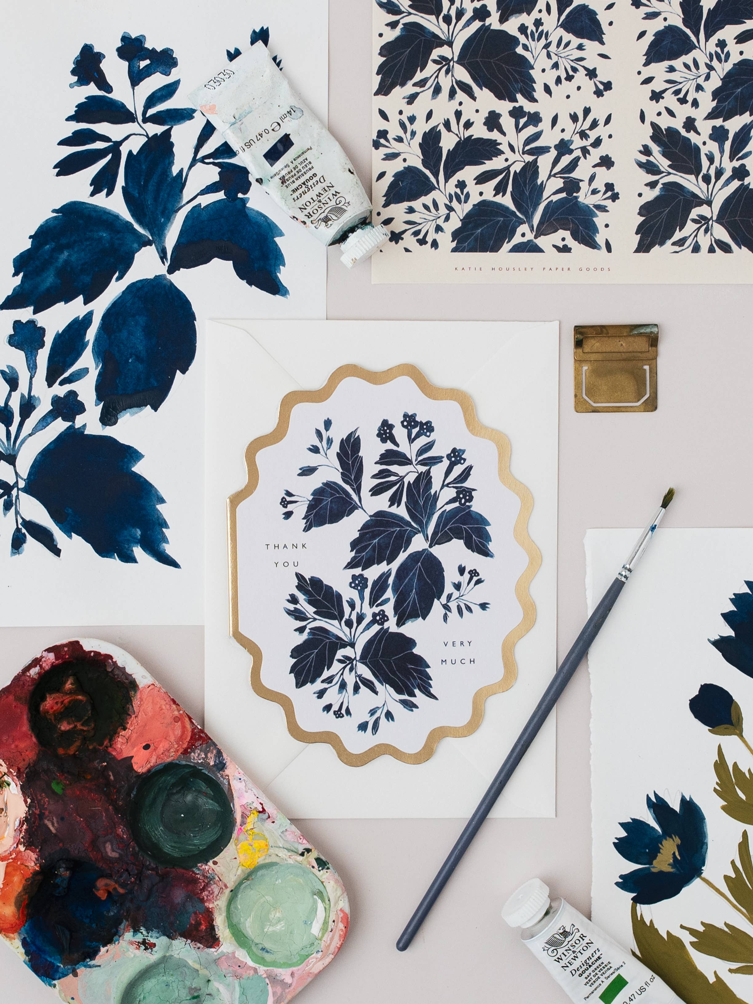 THANK YOU VERY MUCH  BOTANICAL SCALLOP DIE CUT CARD