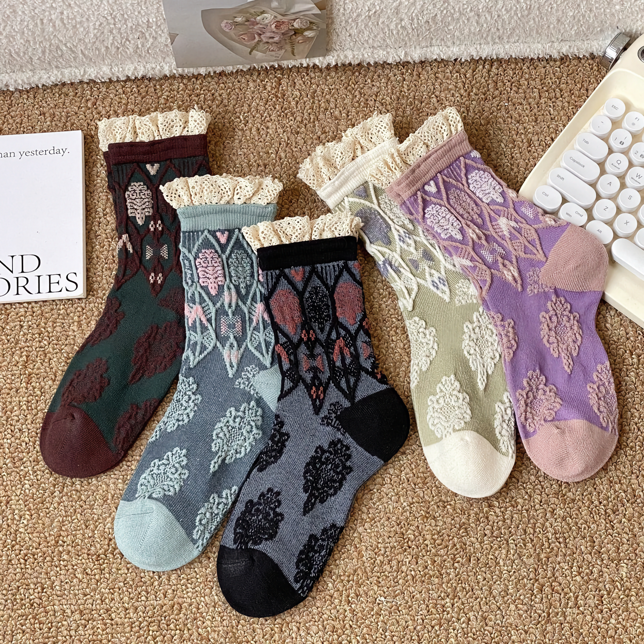 All-Season Lace-Trimmed Cotton Socks for Women | 5 Colours Available