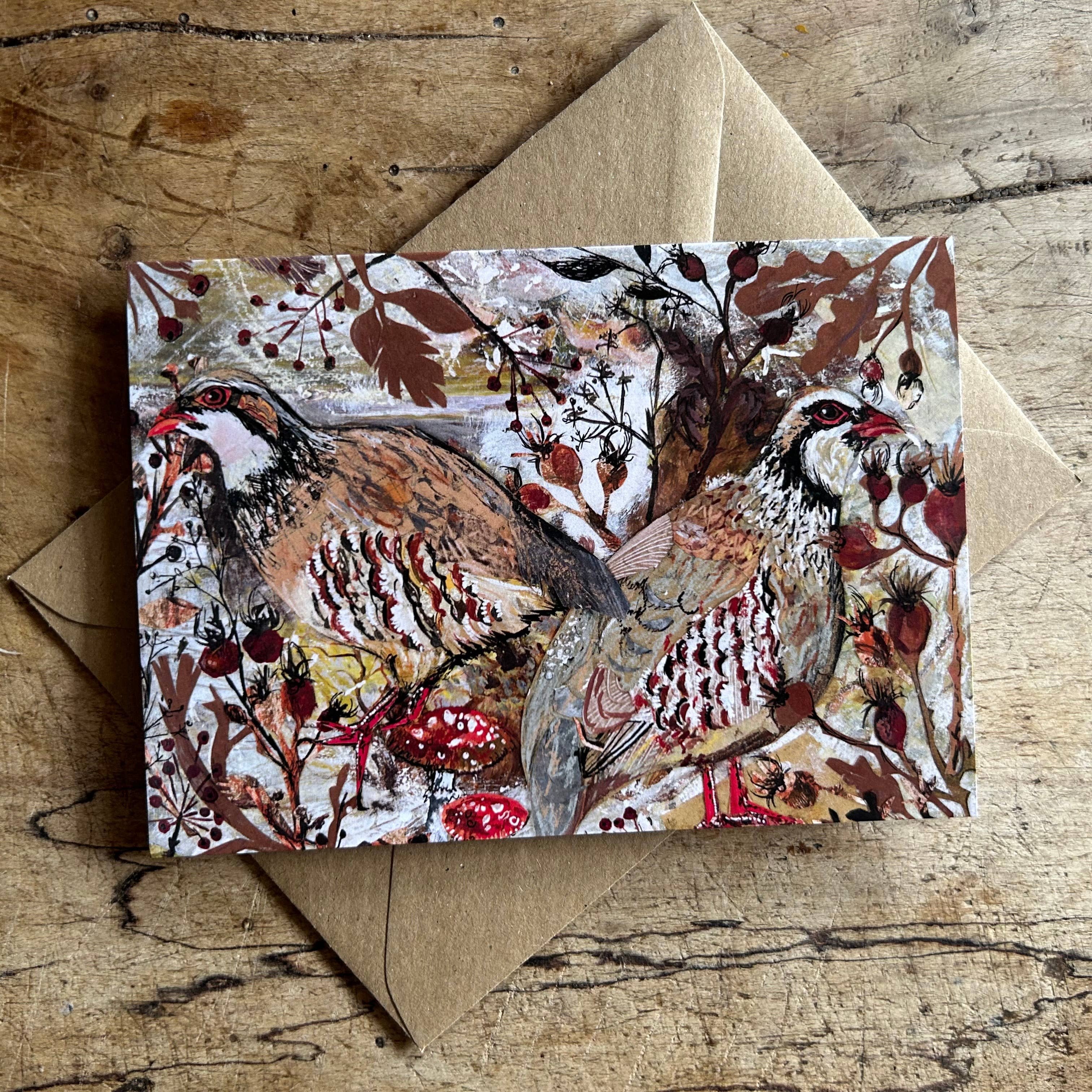 Partridges in the Rosehips Greeting Card