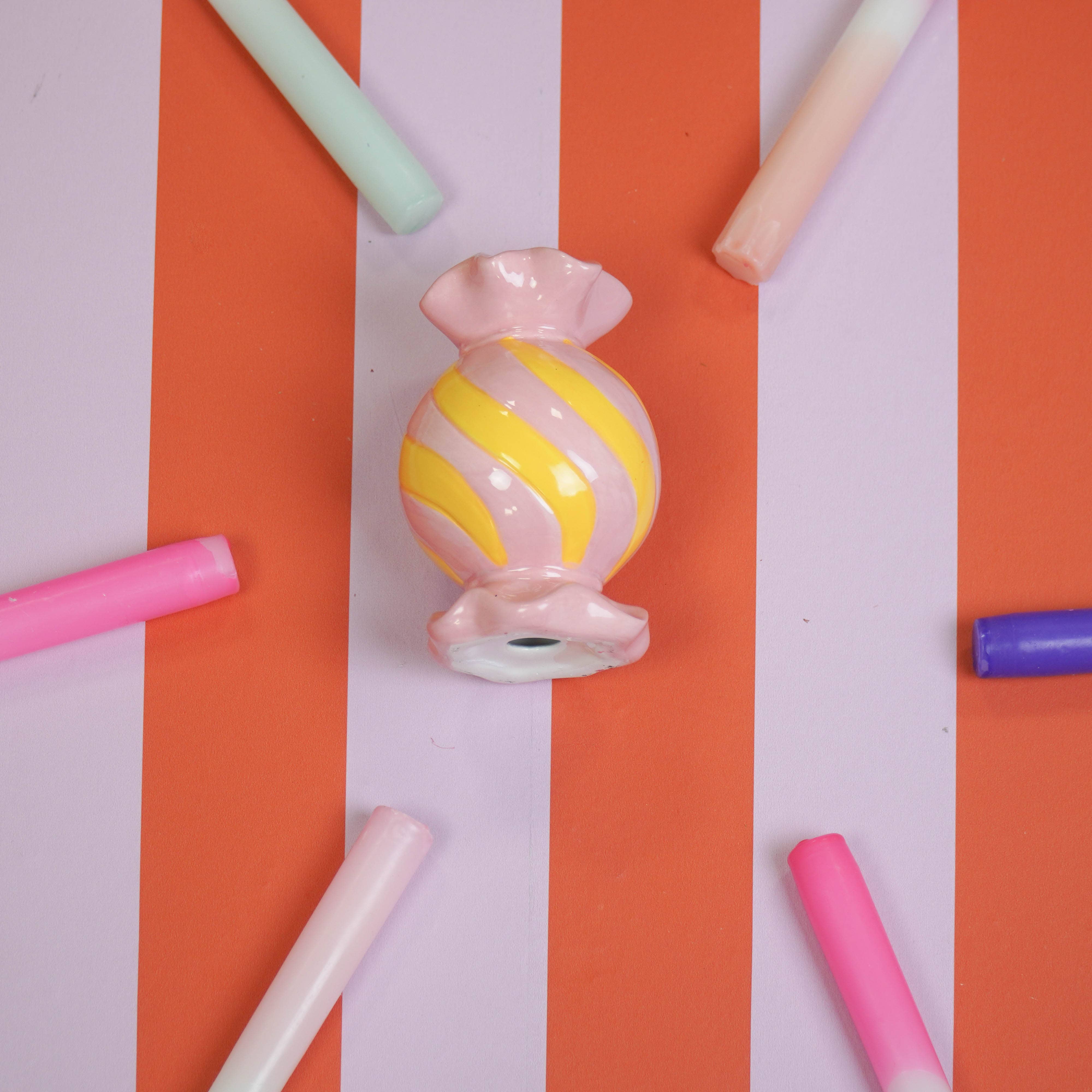 Toffee Candy Candle Holder | Pink & Yellow