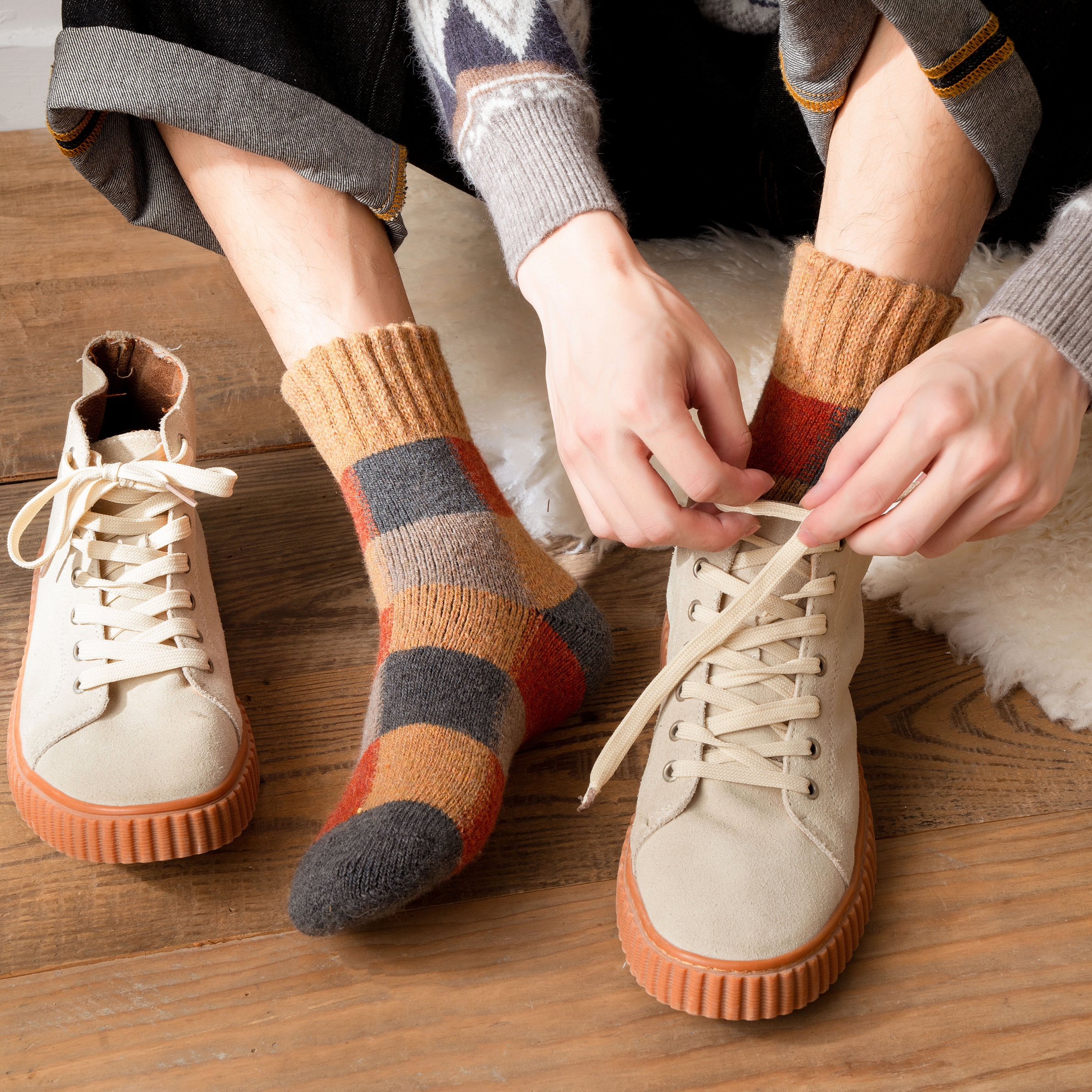 Men's Winter Multicoloured Thick Wool Socks | 2 Colours Available