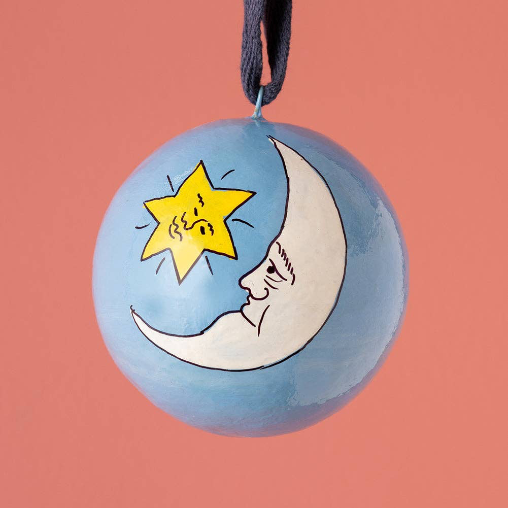 Moon and Star Papier Mache Bauble