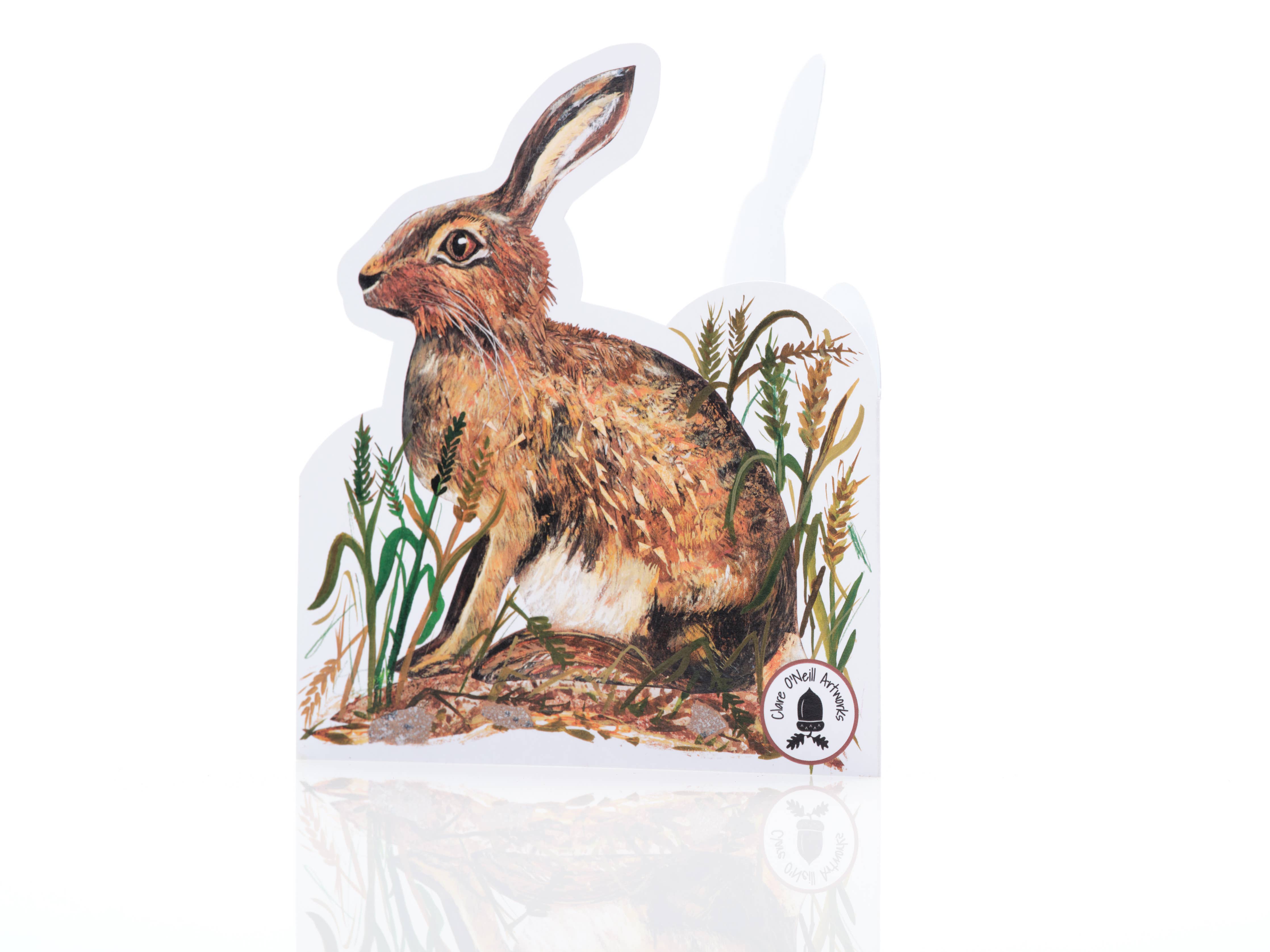 Hare in Barley Field Die Cut Greetings Card