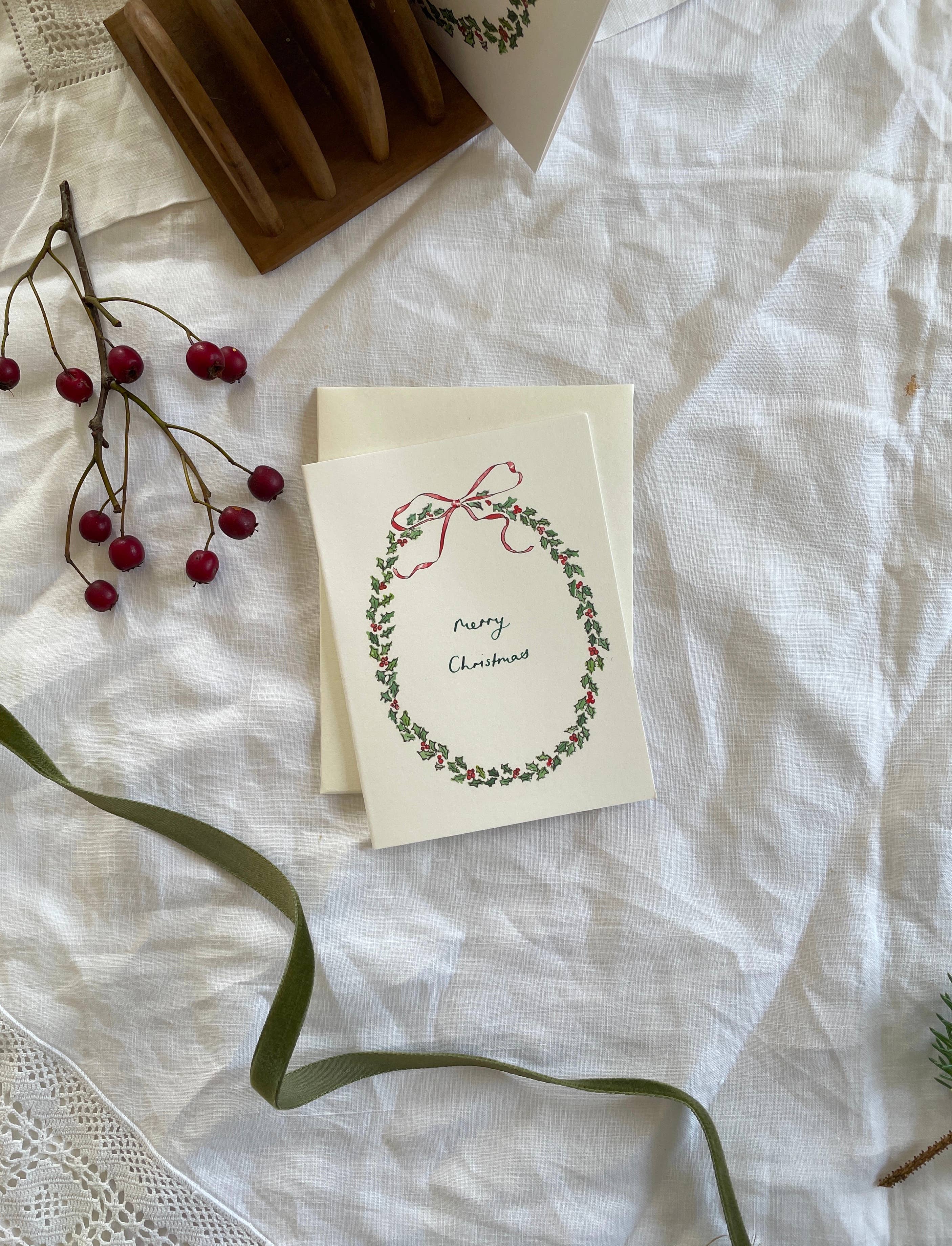 Holly Wreath Traditional Petite Christmas card