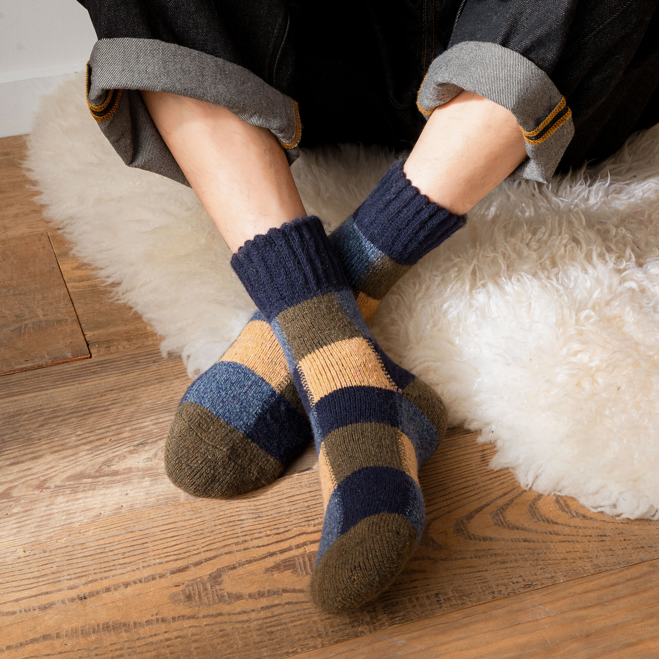 Men's Winter Multicoloured Thick Wool Socks | 2 Colours Available