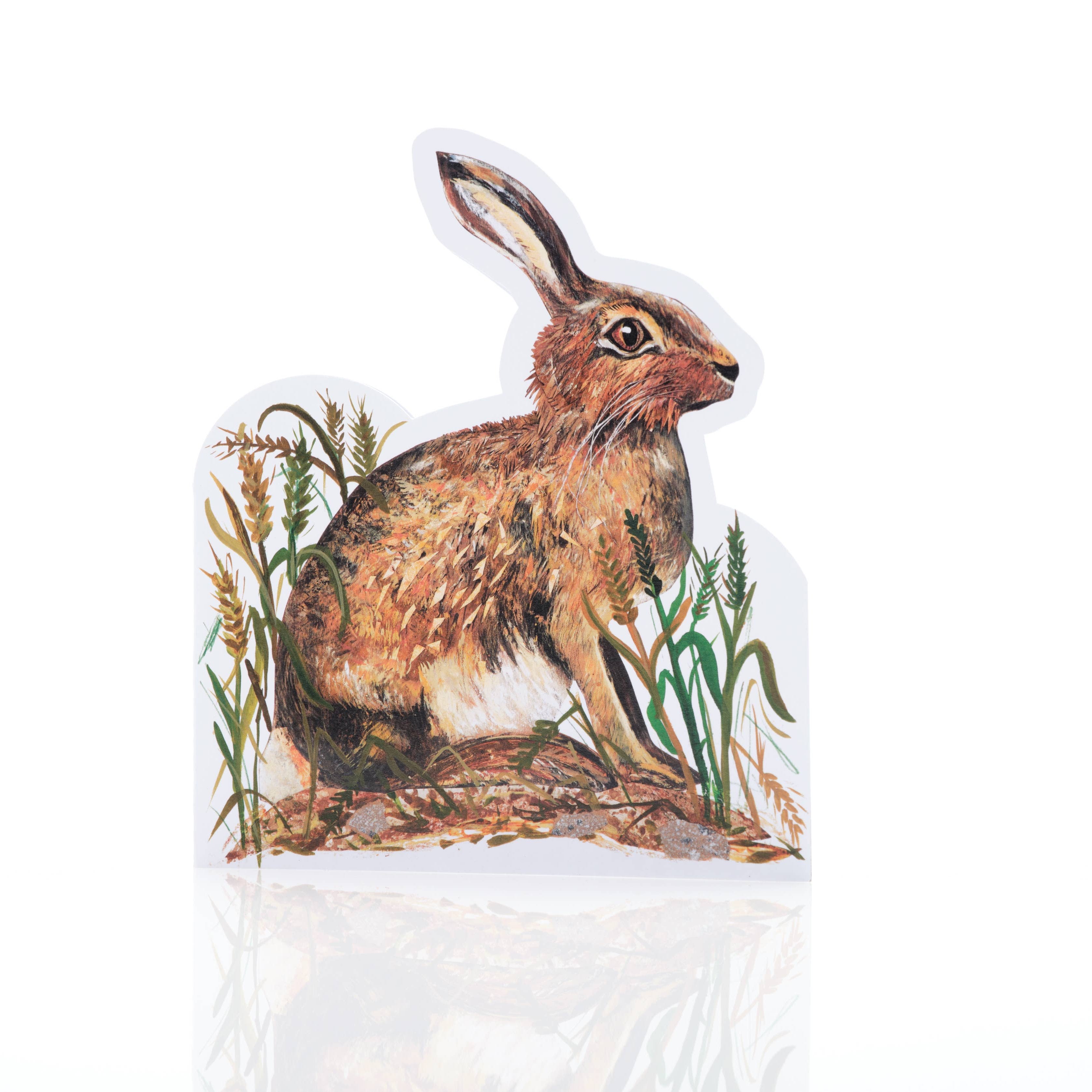 Hare in Barley Field Die Cut Greetings Card