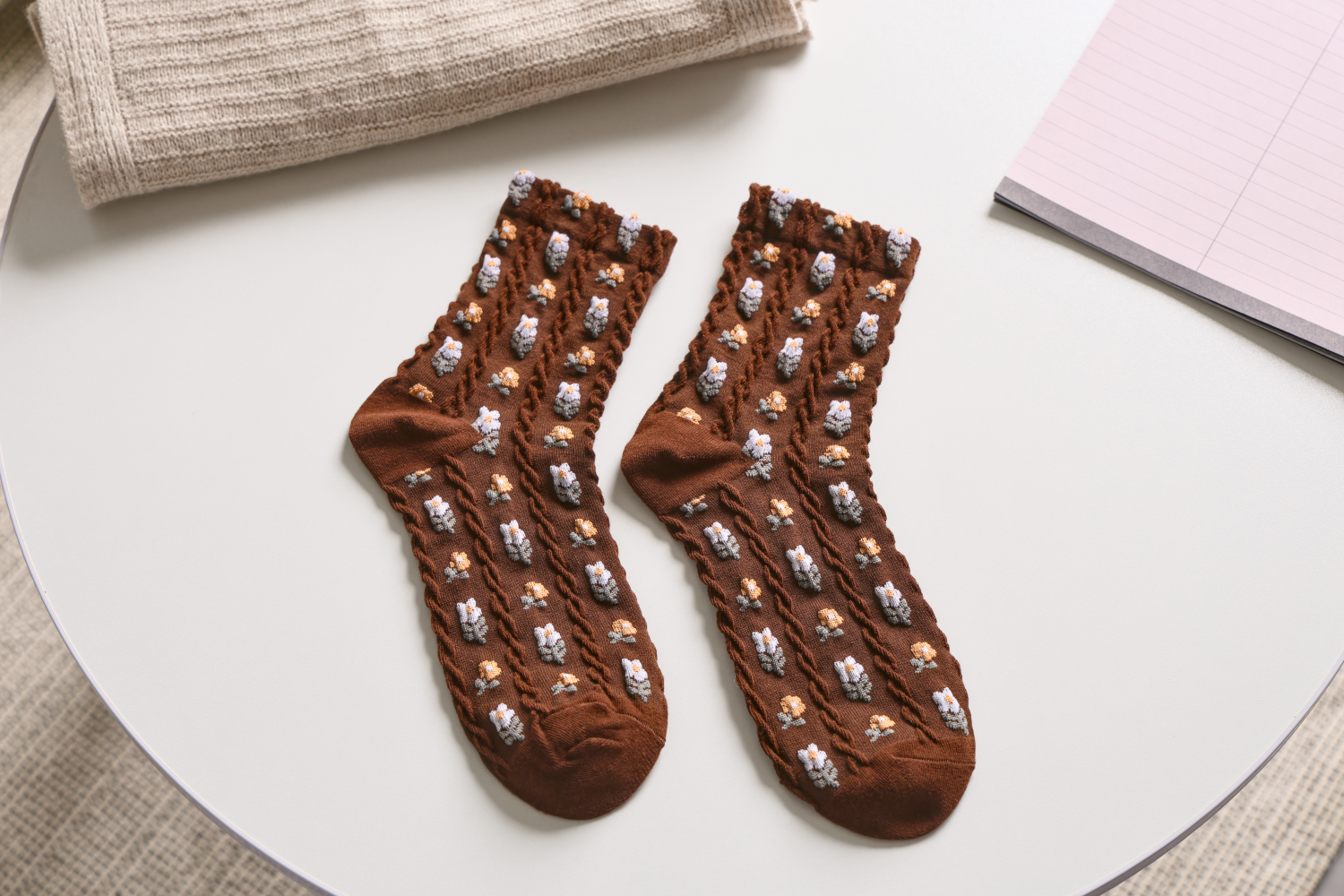 Small Floral Socks Knitted Cotton Socks | 3 Colours Available