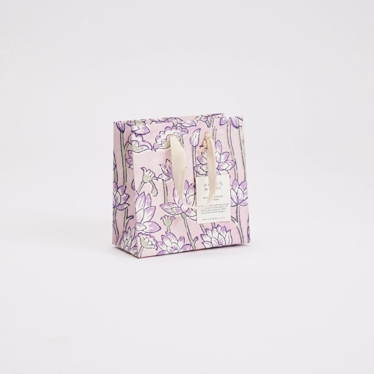 Block Printed Gift Bags | 3 Designs Available | Lavender | Small