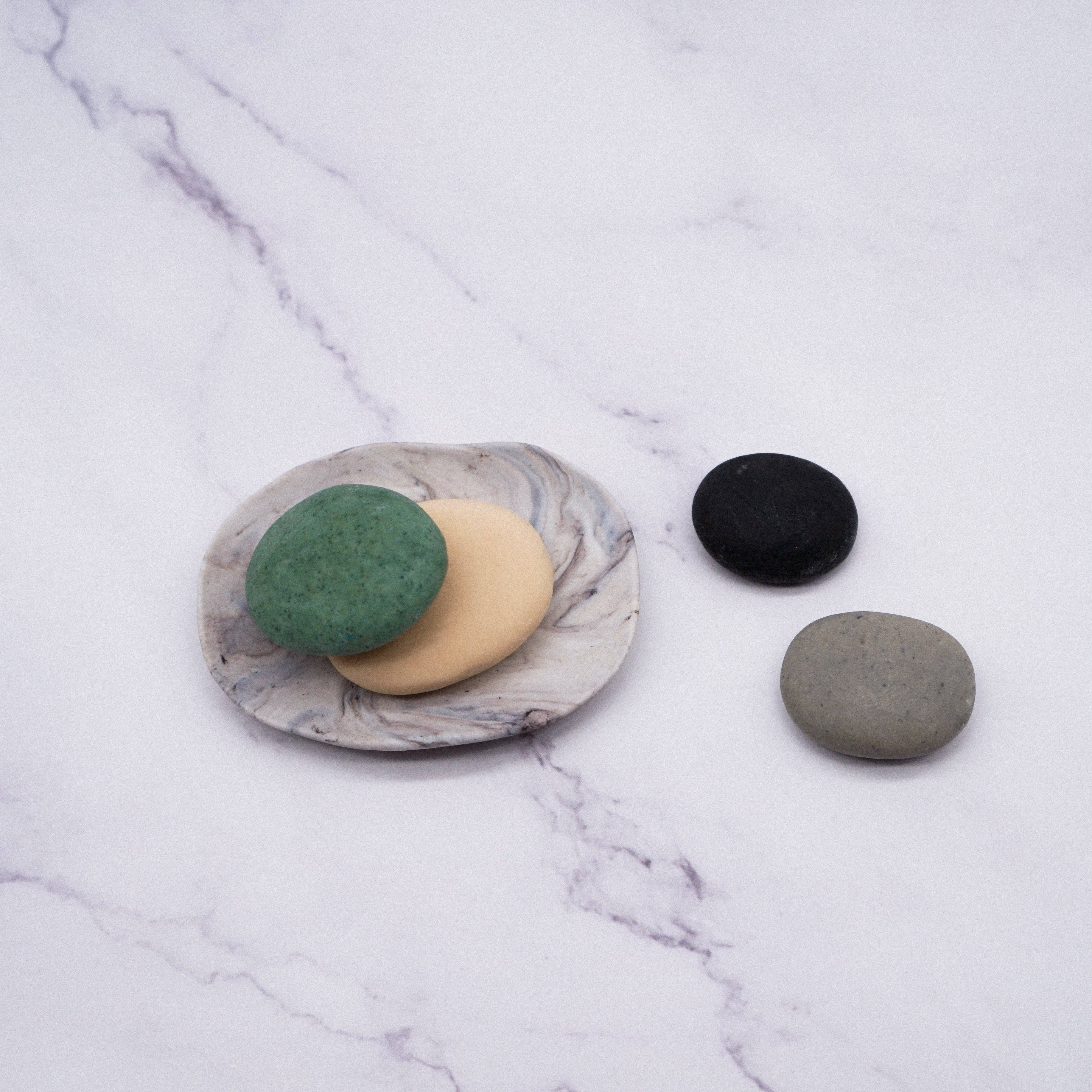 Handmade Pebble Soaps with Porcelain Dish Set