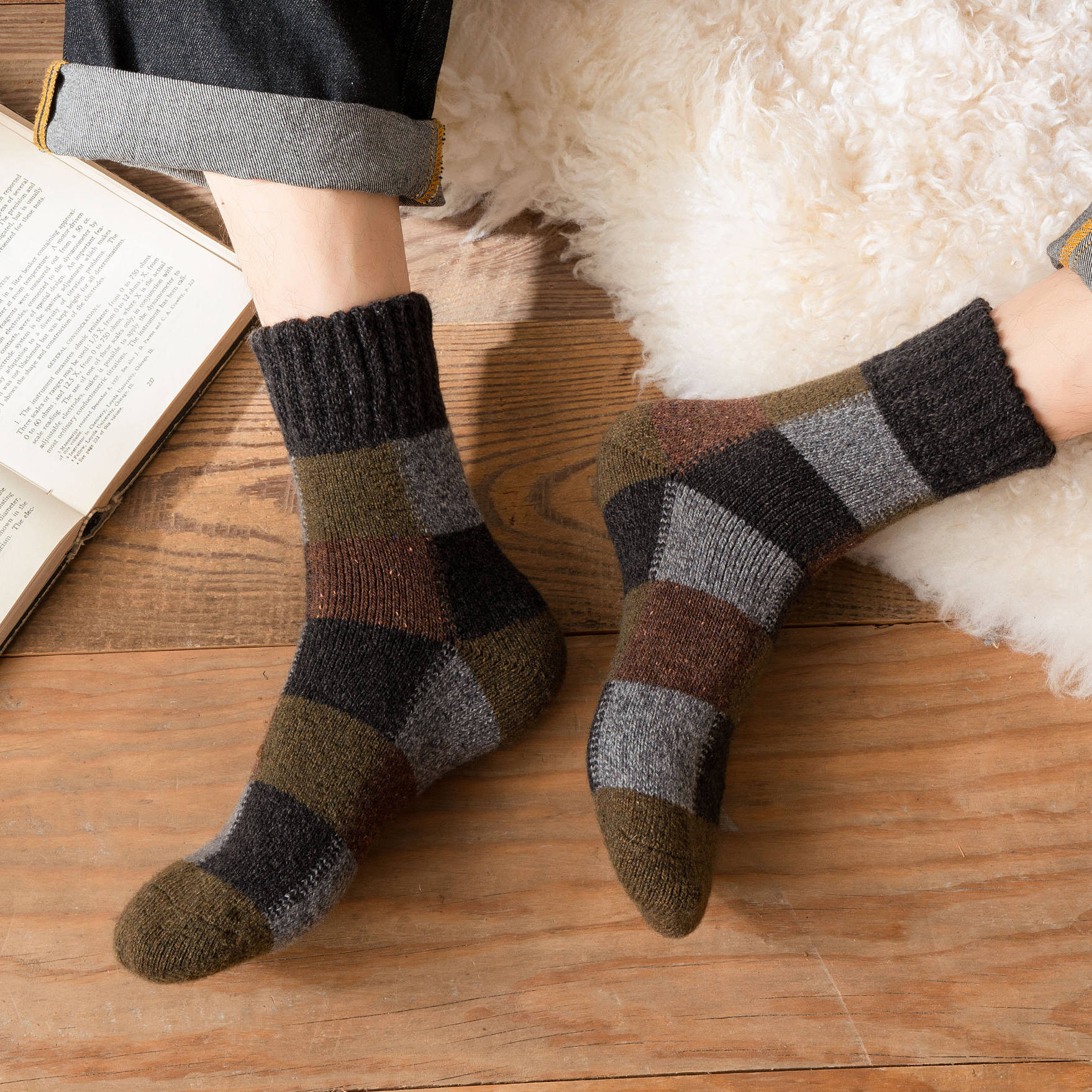 Men's Winter Multicoloured Thick Wool Socks | 2 Colours Available