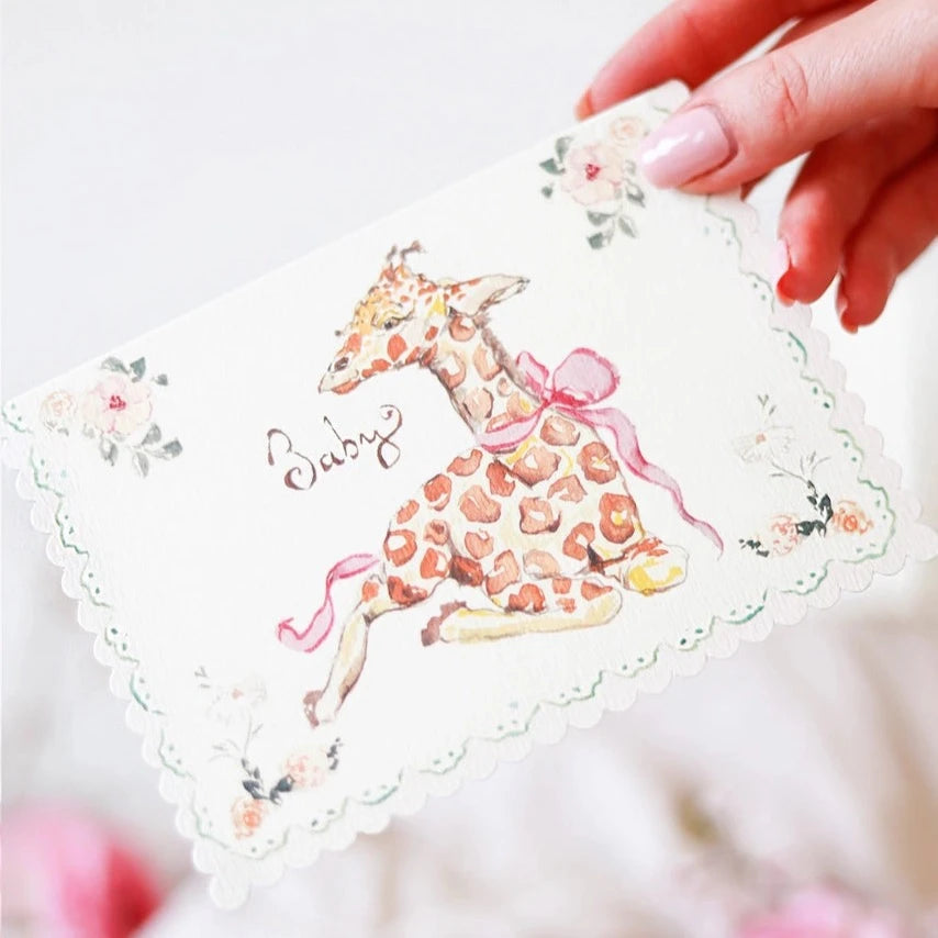 'Baby' Giraffe Scalloped Greetings Card