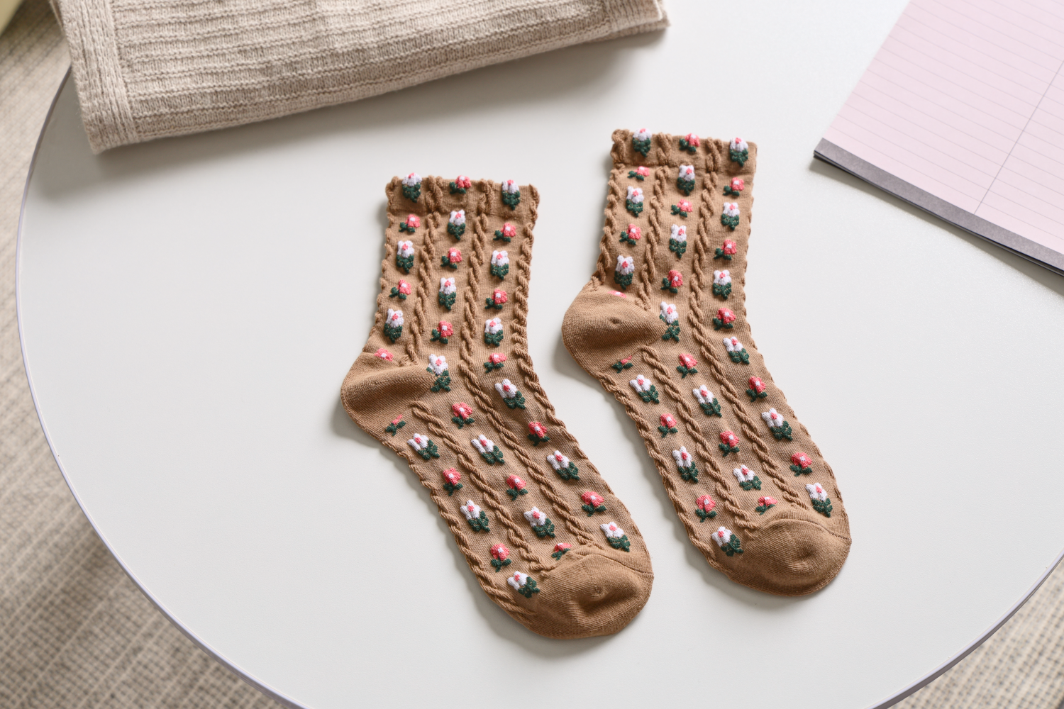Small Floral Socks Knitted Cotton Socks | 3 Colours Available