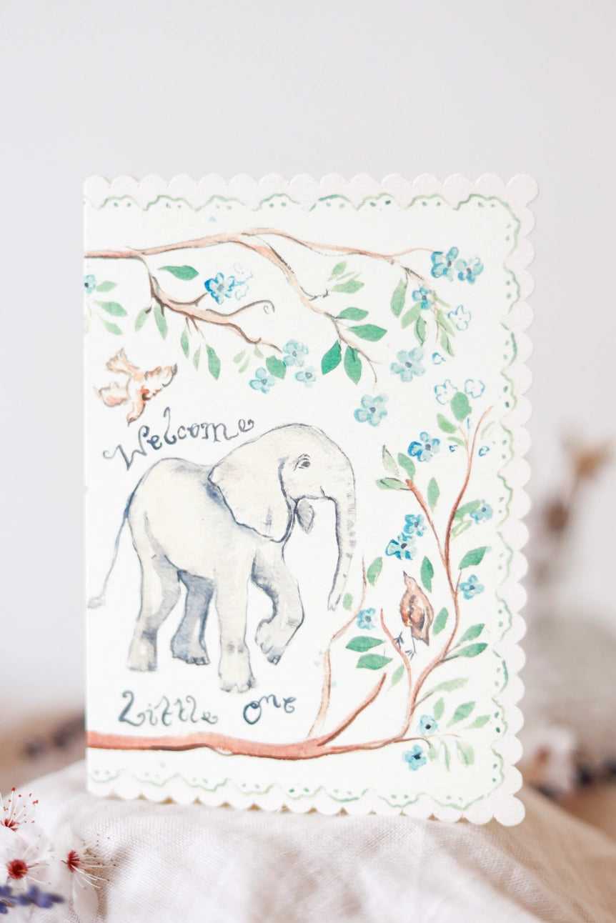 'Welcome Little One' Scalloped Greetings Card