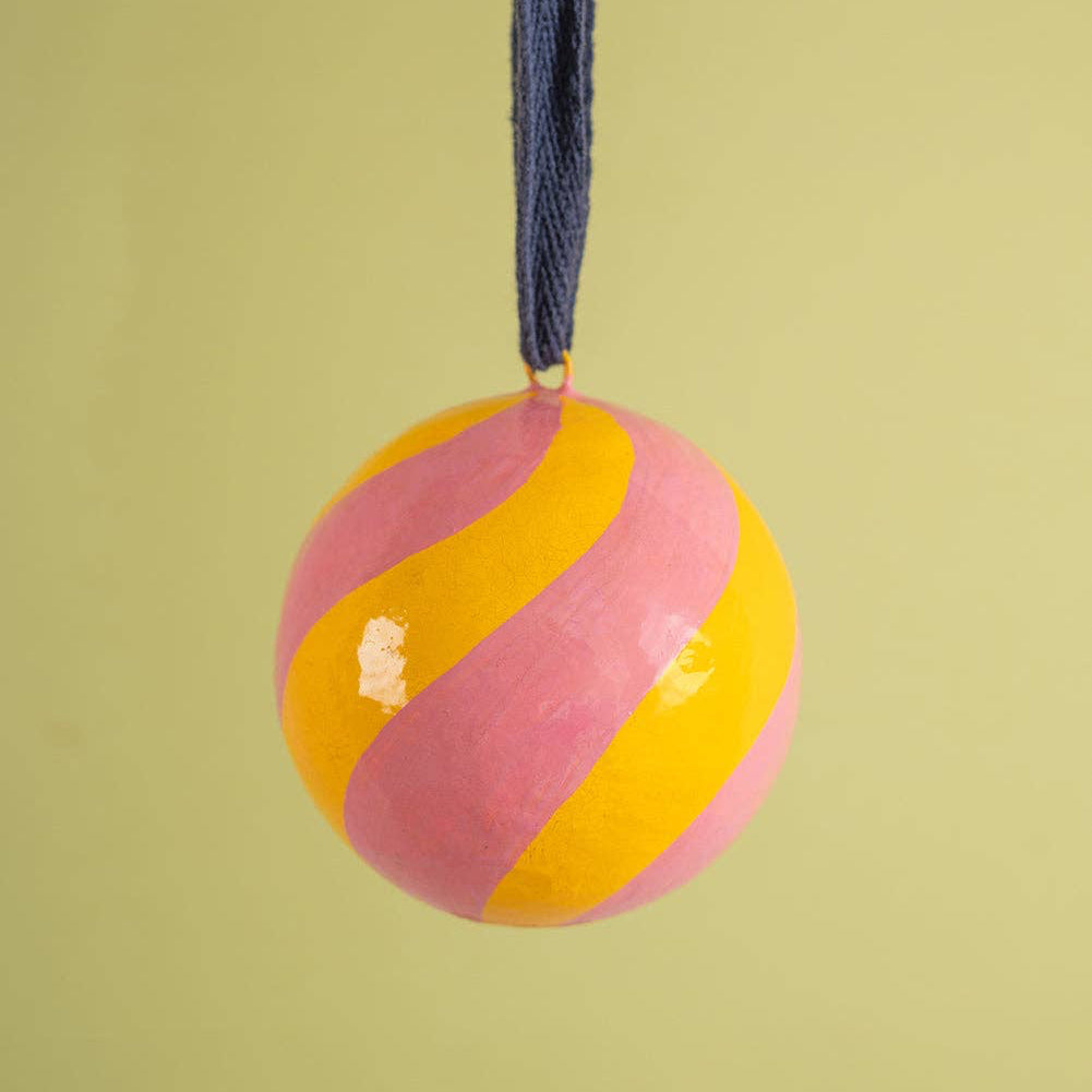 Apricot & Bubblegum Candycane Papier Mache Bauble