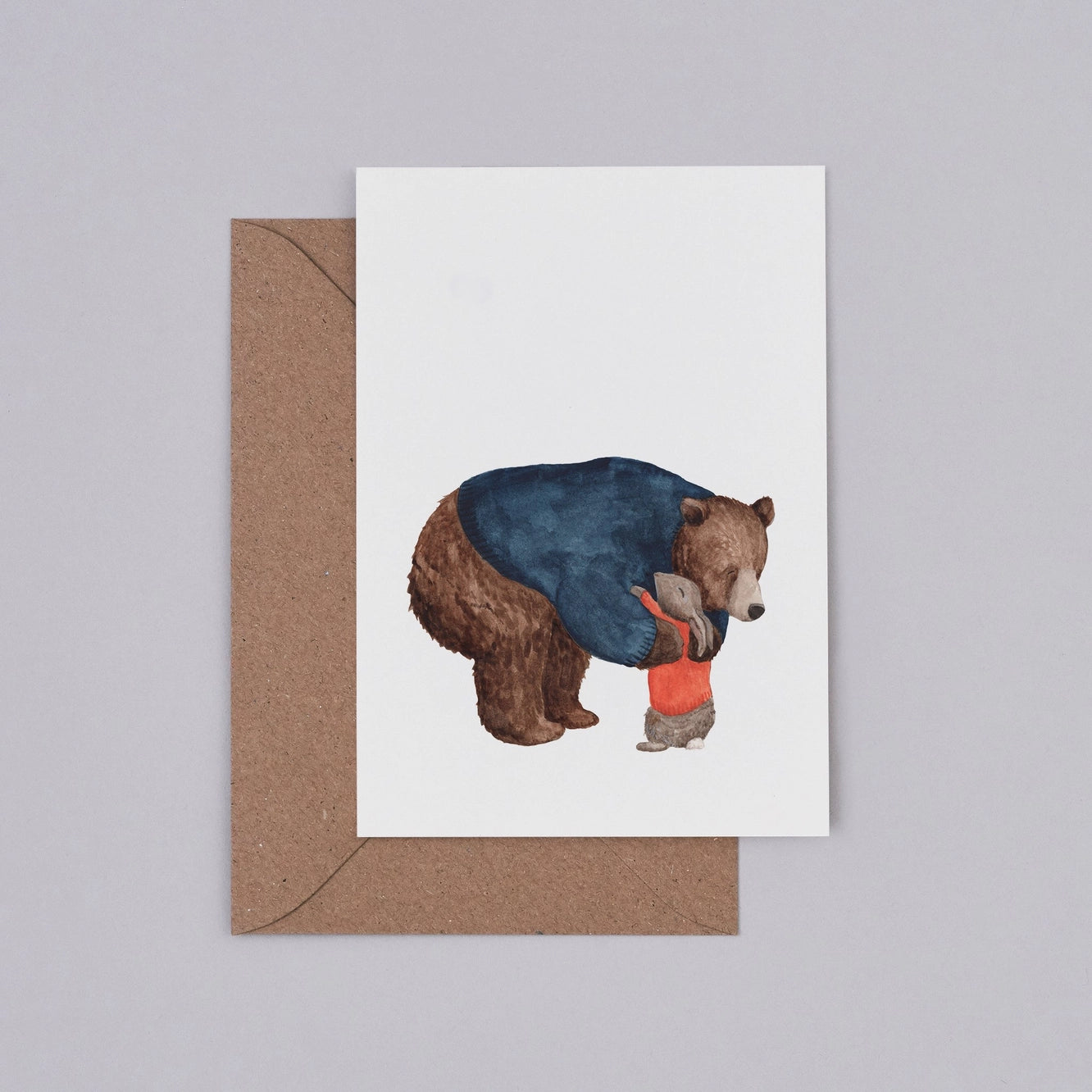 Bear and Rabbit Hug Greetings Card