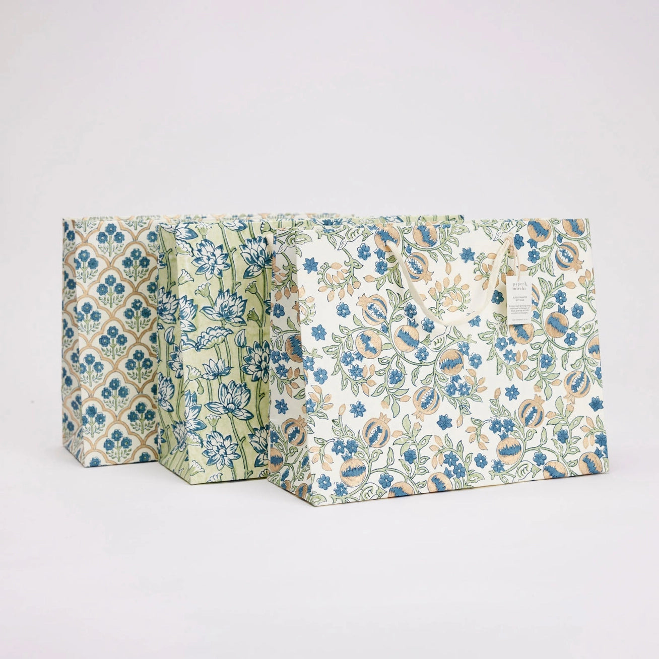 Block Printed Gift Bags | 3 Indigo Designs & 3 Sizes Available