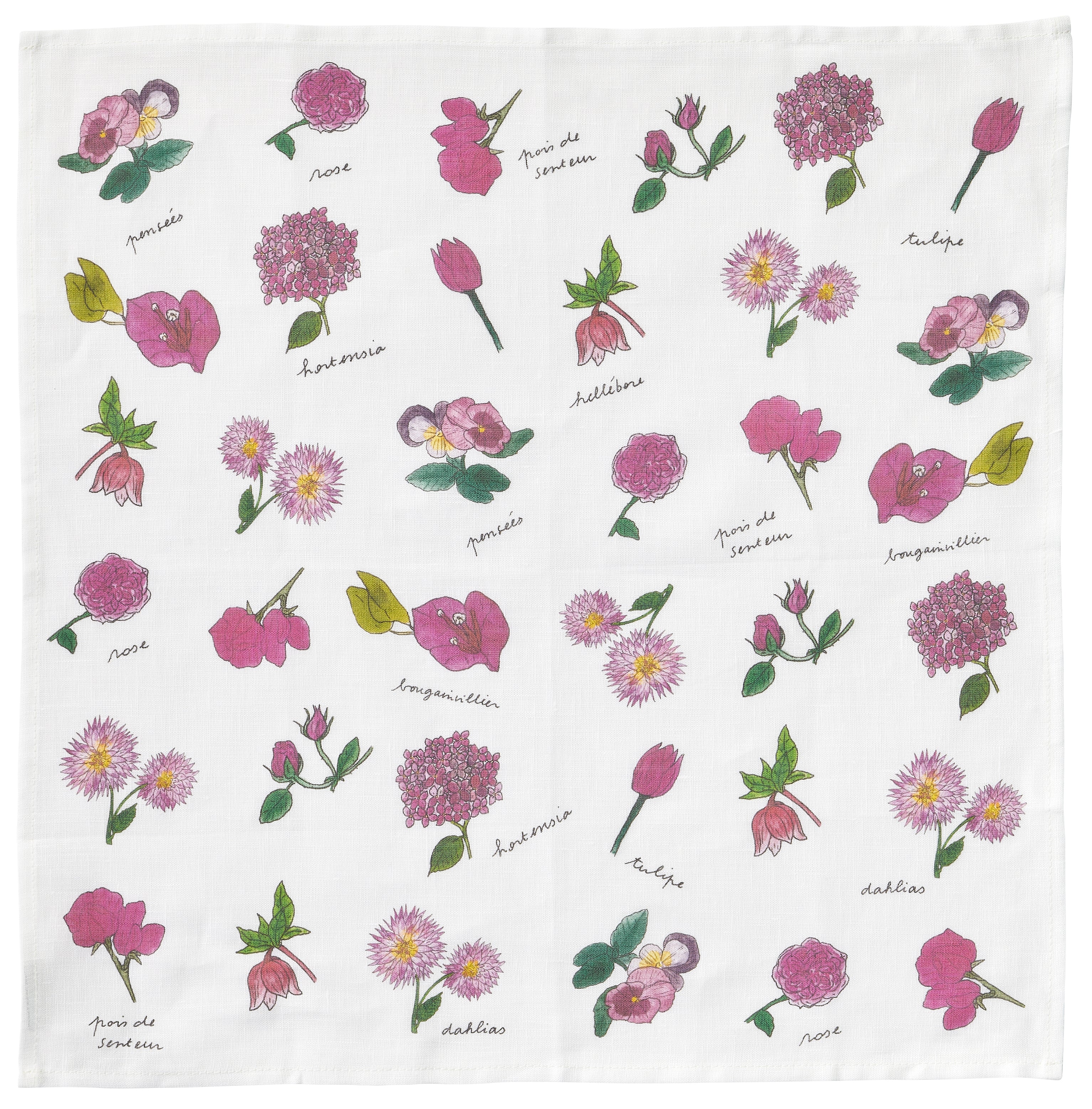 Isabelle Bonito Linen Handkerchief | Pink Flower