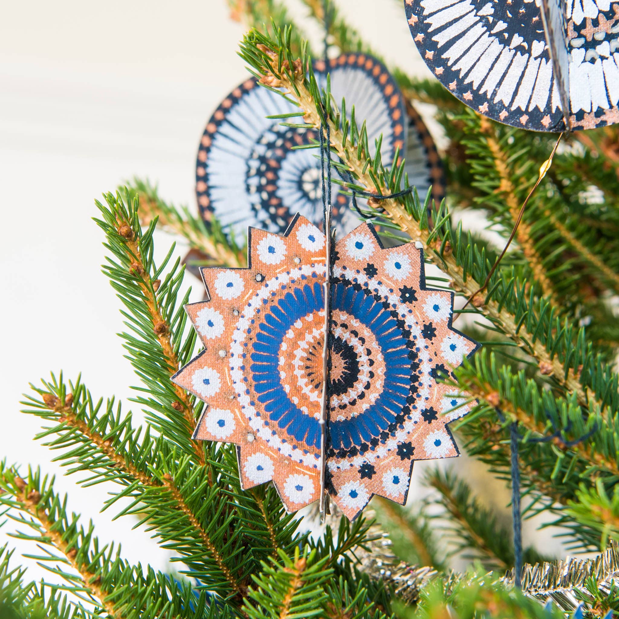 Screen Printed Paper Star Ornaments | Pack of 4