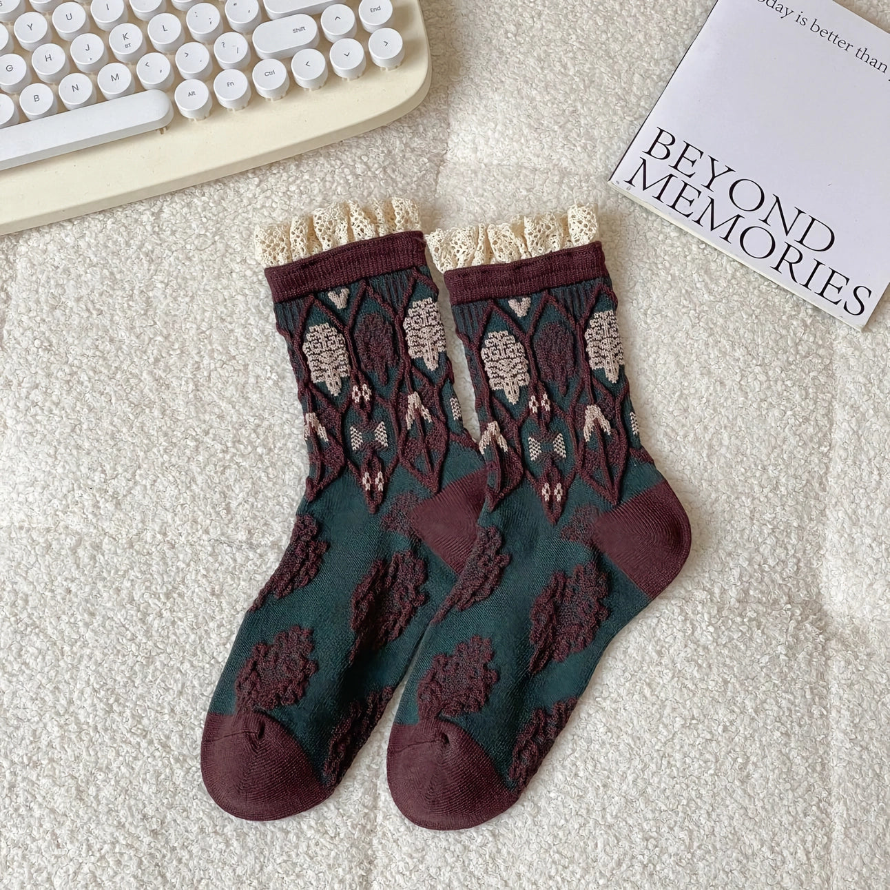 All-Season Lace-Trimmed Cotton Socks for Women | 5 Colours Available