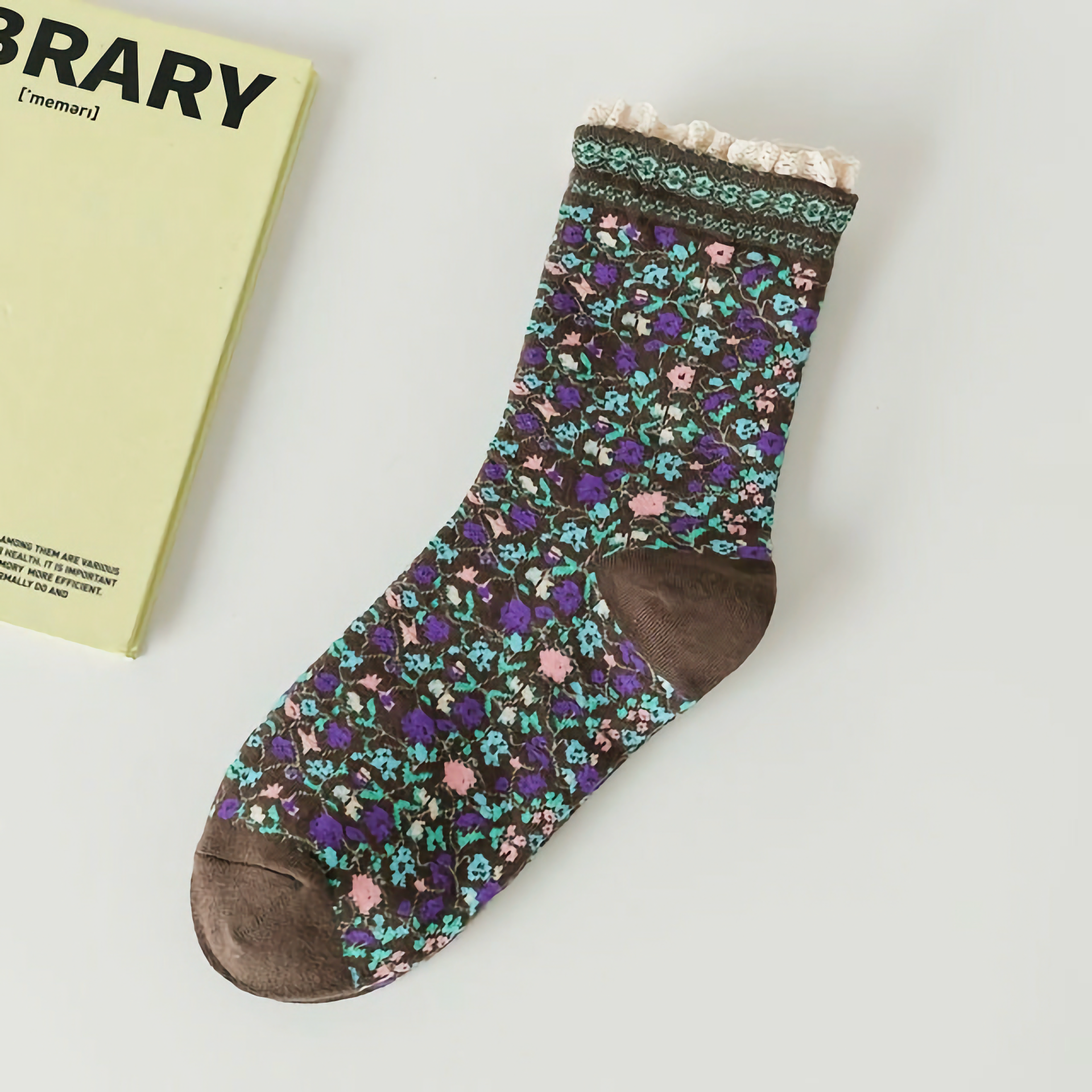 Lace-Trimmed Cotton Socks with Ditsy Floral Print | 3 Colours Available