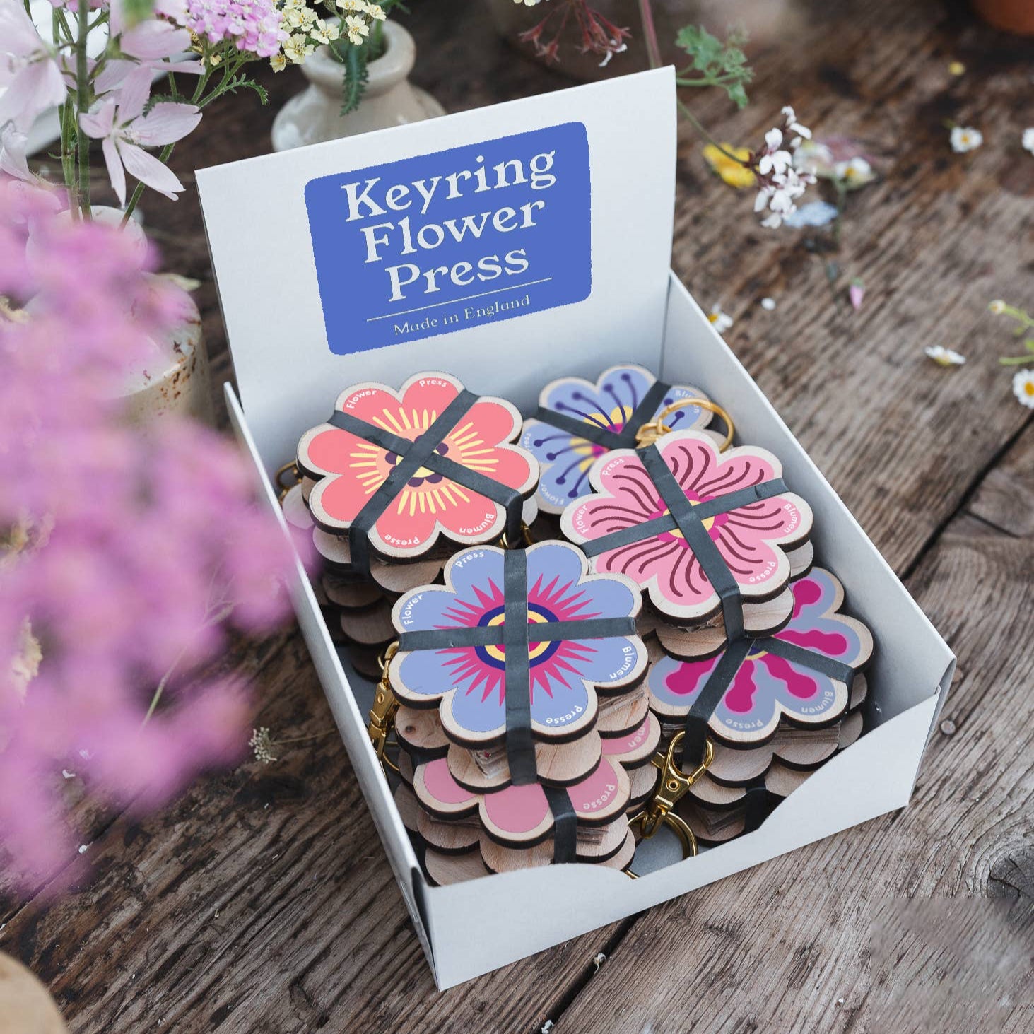 Keyring Flower Press | Pinks & Blues