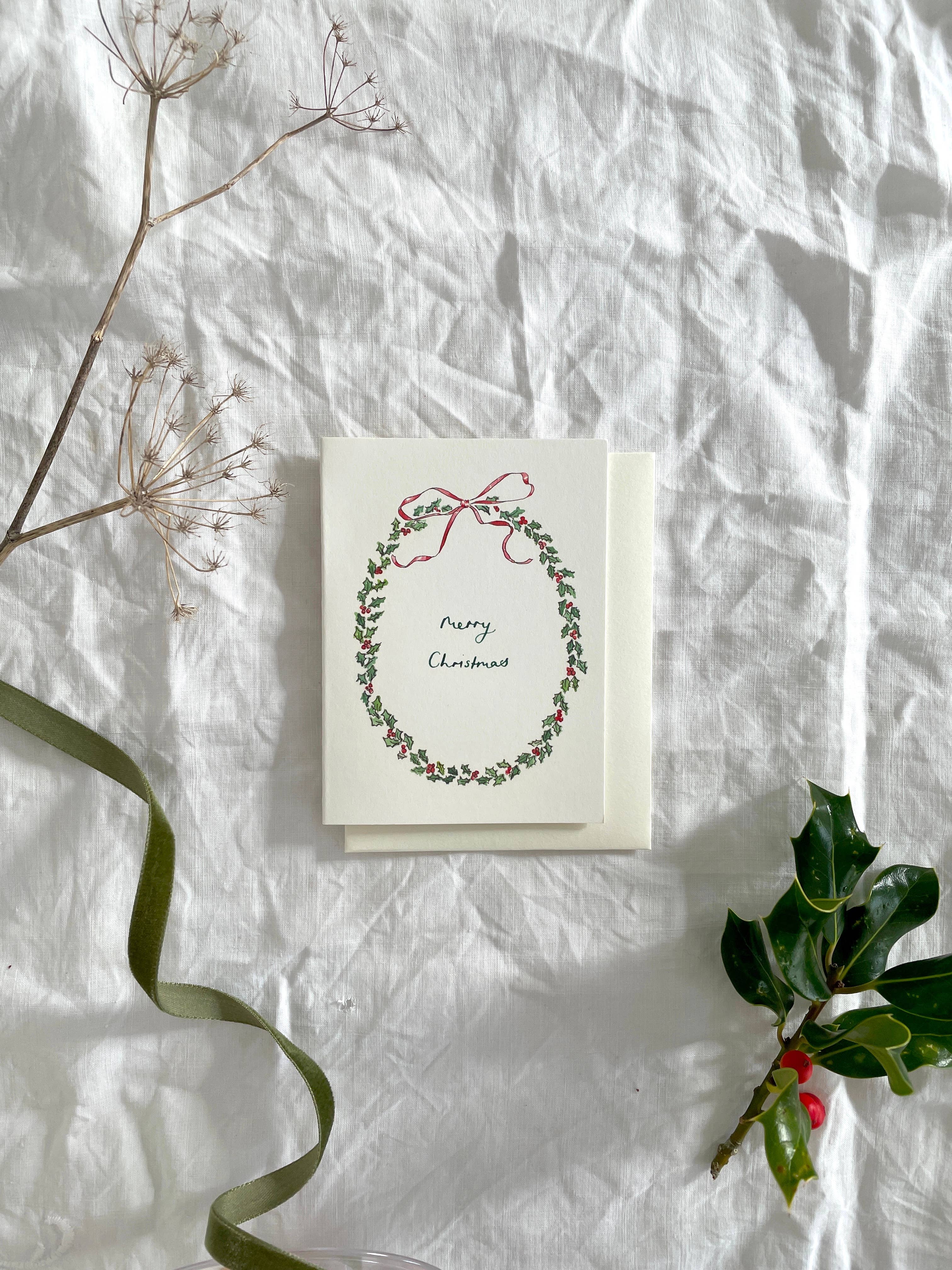 Holly Wreath Traditional Petite Christmas card