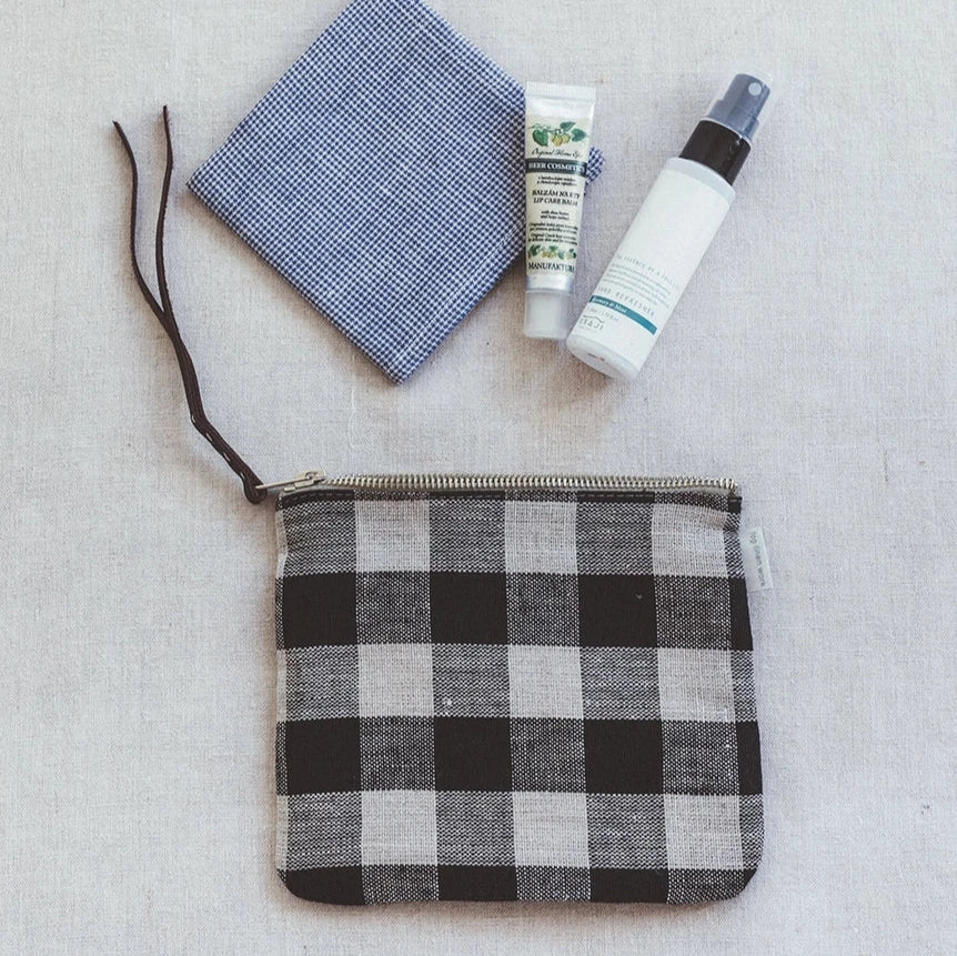 Canna Linen Pouch  | Black Natural Check | 2 Sizes Available